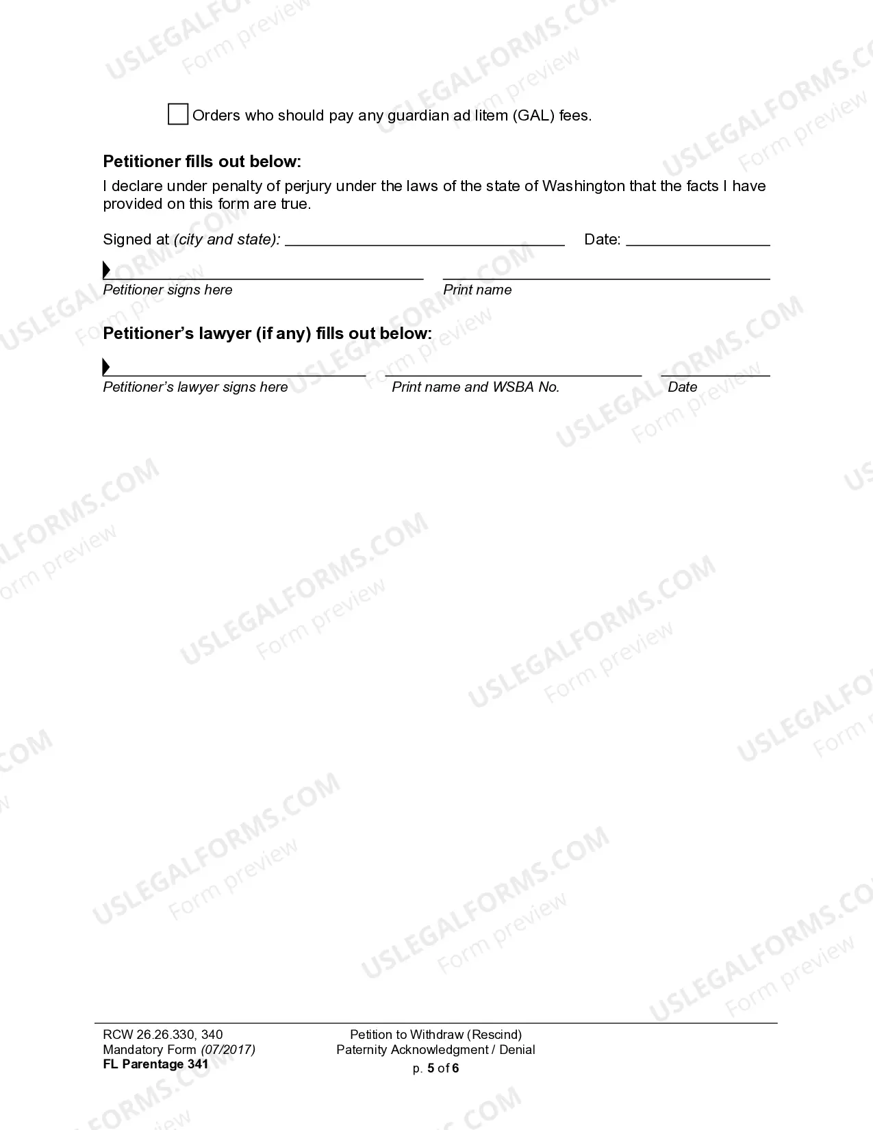 Preview WPF PS 11.0100 - Petition for Rescission of Acknowledgment of Paternity Within 60 Days