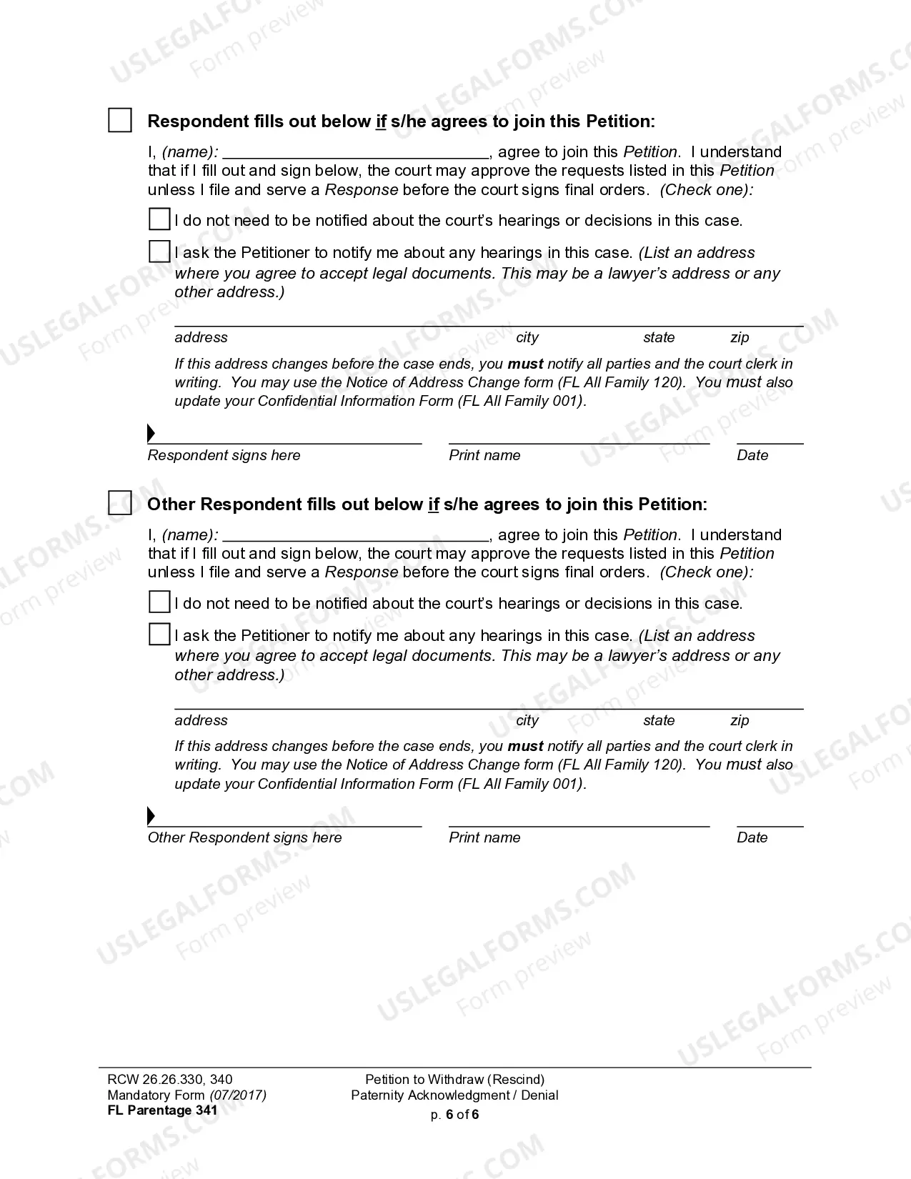 Preview WPF PS 11.0100 - Petition for Rescission of Acknowledgment of Paternity Within 60 Days