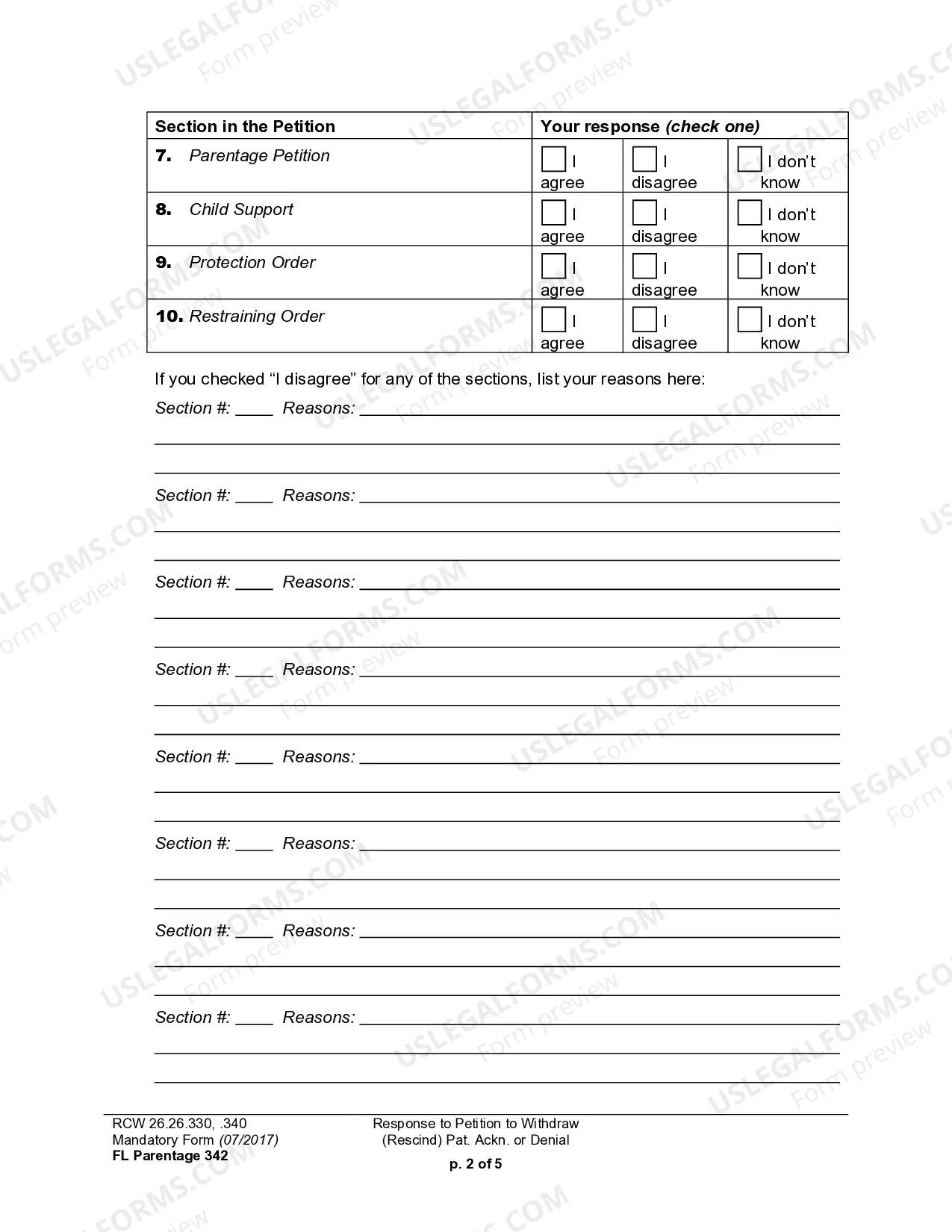 Preview WPF PS 11.0300 - Response to Petition for Rescission of Acknowledgment of Paternity within 60 Days