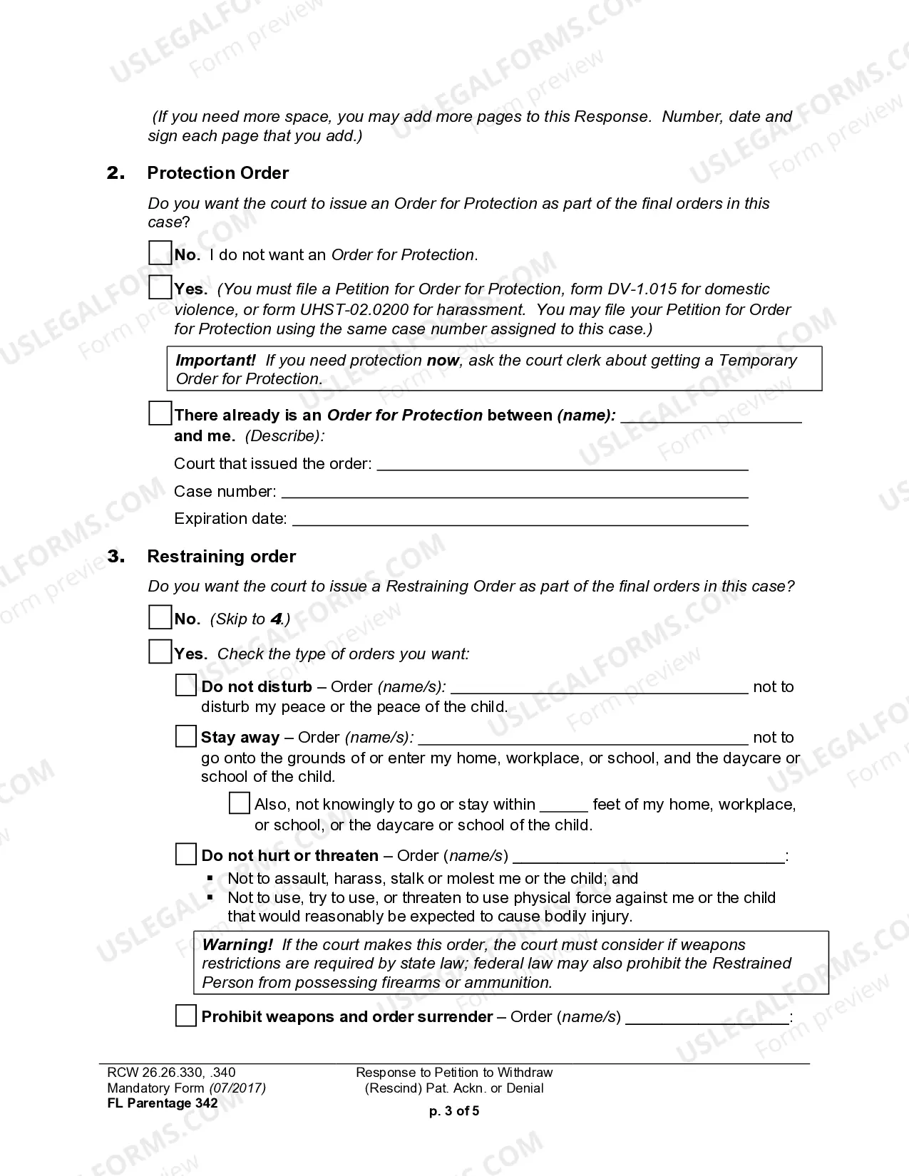 Preview WPF PS 11.0300 - Response to Petition for Rescission of Acknowledgment of Paternity within 60 Days