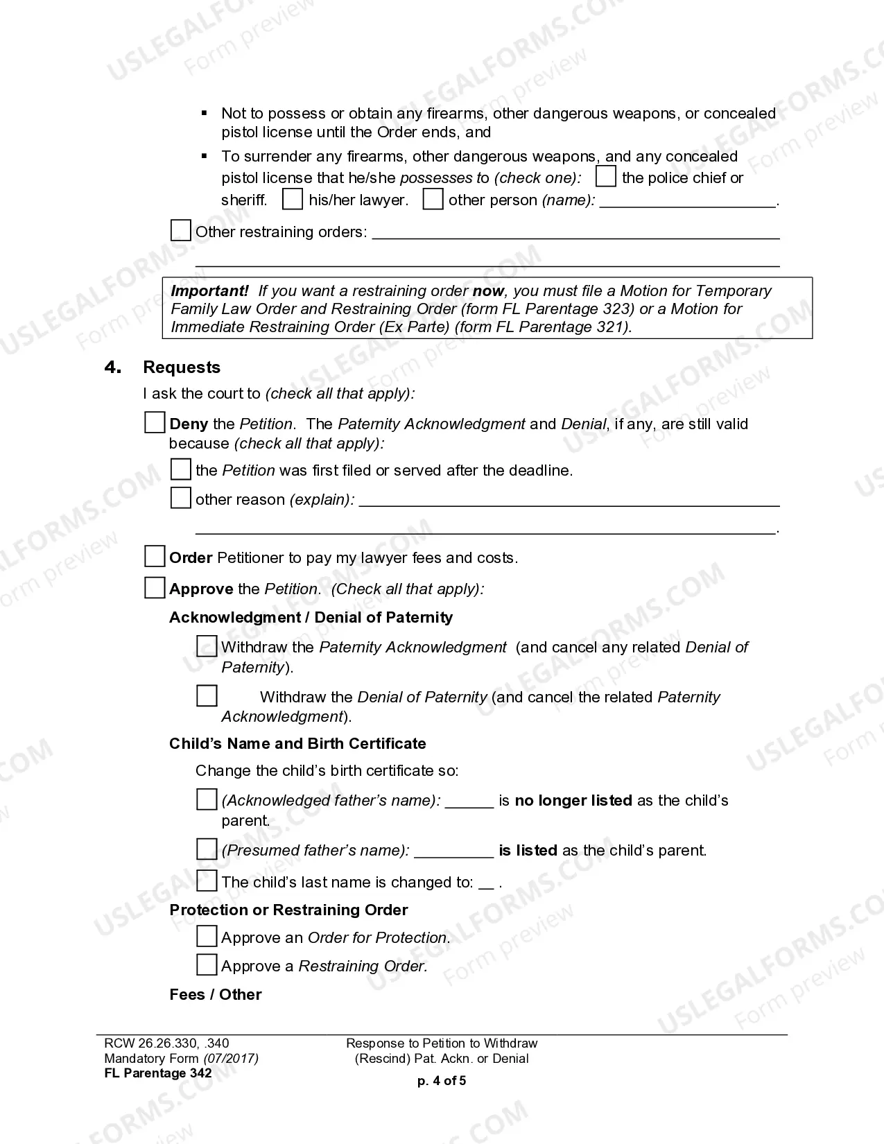 Preview WPF PS 11.0300 - Response to Petition for Rescission of Acknowledgment of Paternity within 60 Days