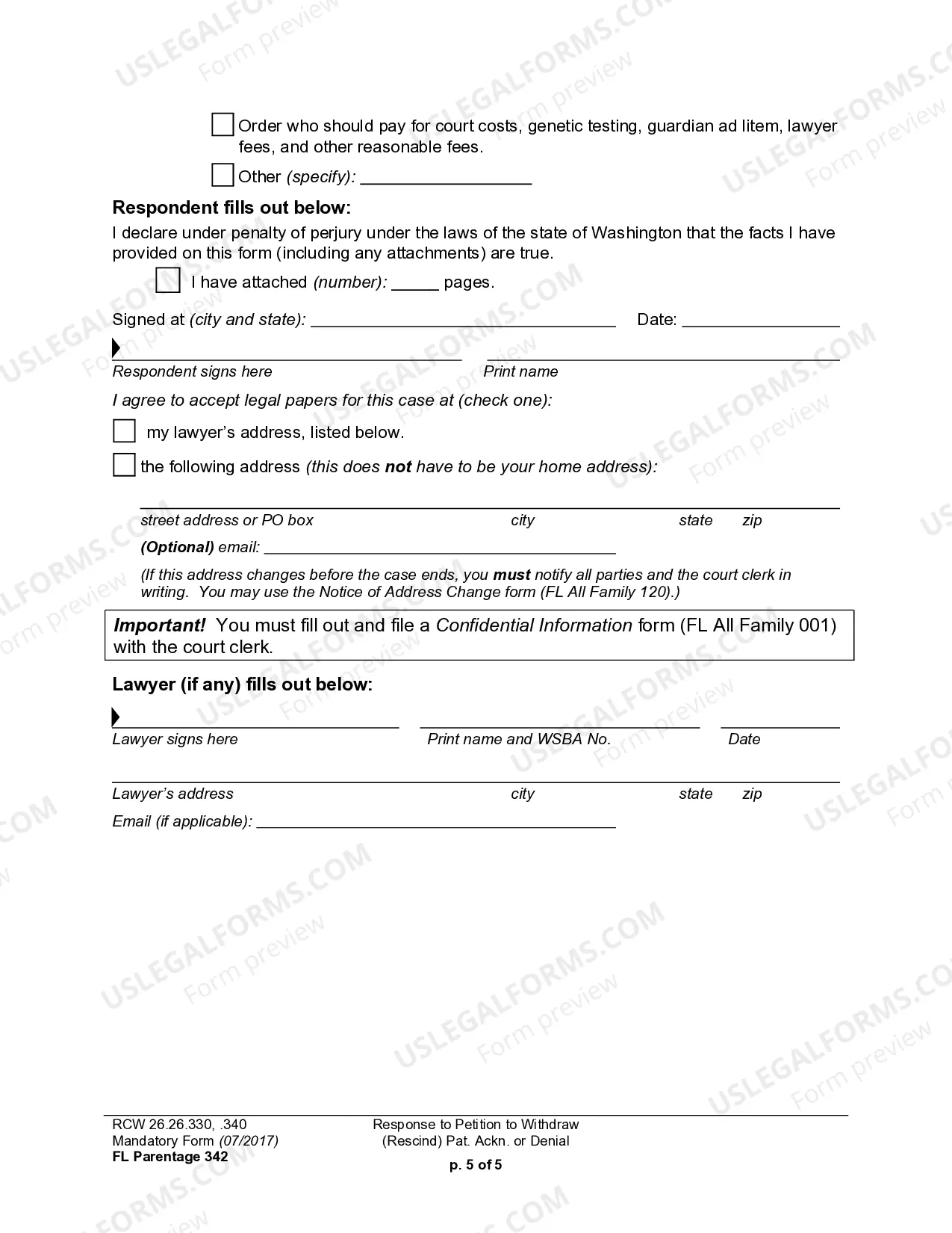 Preview WPF PS 11.0300 - Response to Petition for Rescission of Acknowledgment of Paternity within 60 Days