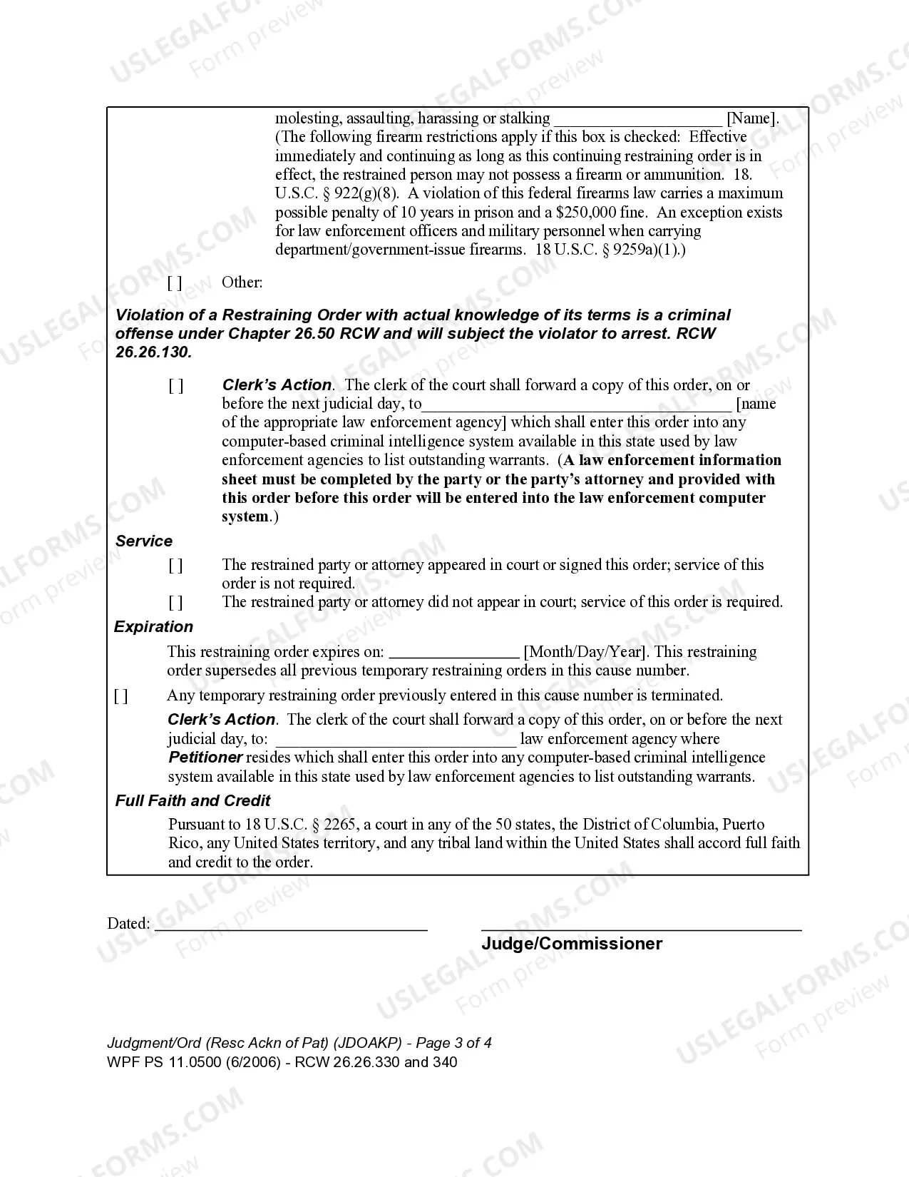 Preview WPF PS 11.0500 - Judgment and Order on Rescission of Acknowledgment of Paternity within 60 Days and Granting Other Relief