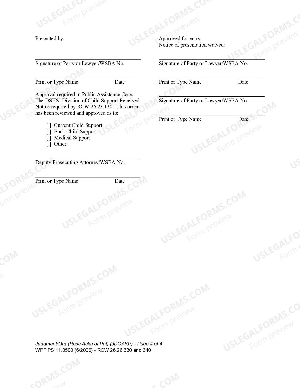 Preview WPF PS 11.0500 - Judgment and Order on Rescission of Acknowledgment of Paternity within 60 Days and Granting Other Relief