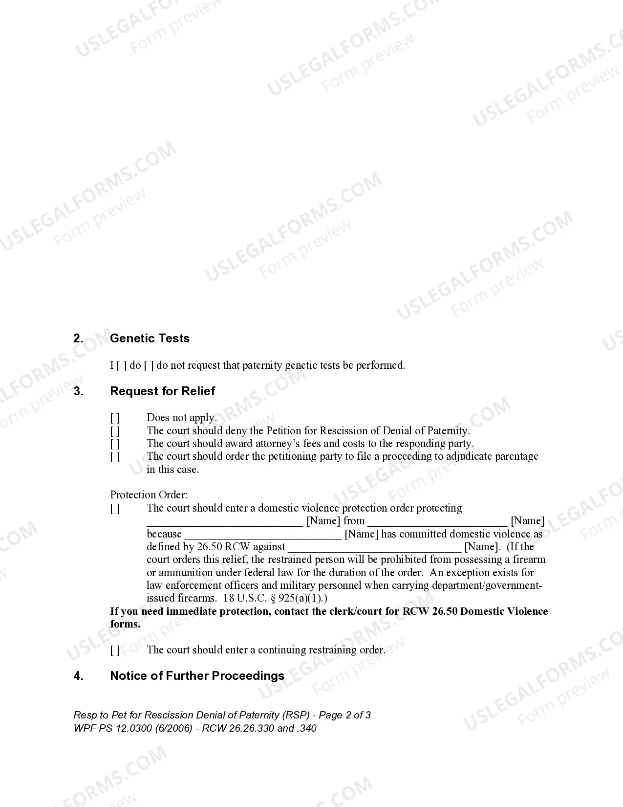 Preview WPF PS 12.0300 - Response to Petition for Rescission of Denial of Paternity within 60 Days