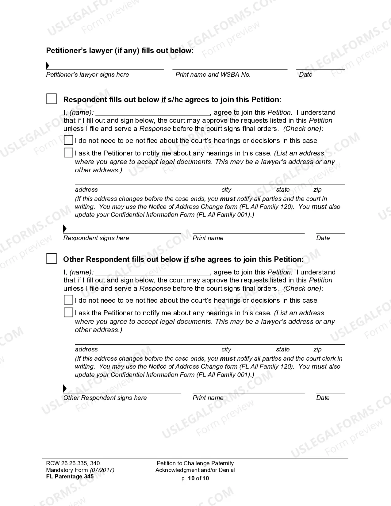 Preview WPF PS 13.0100 - Petition for Challenge to Acknowledgment of Paternity