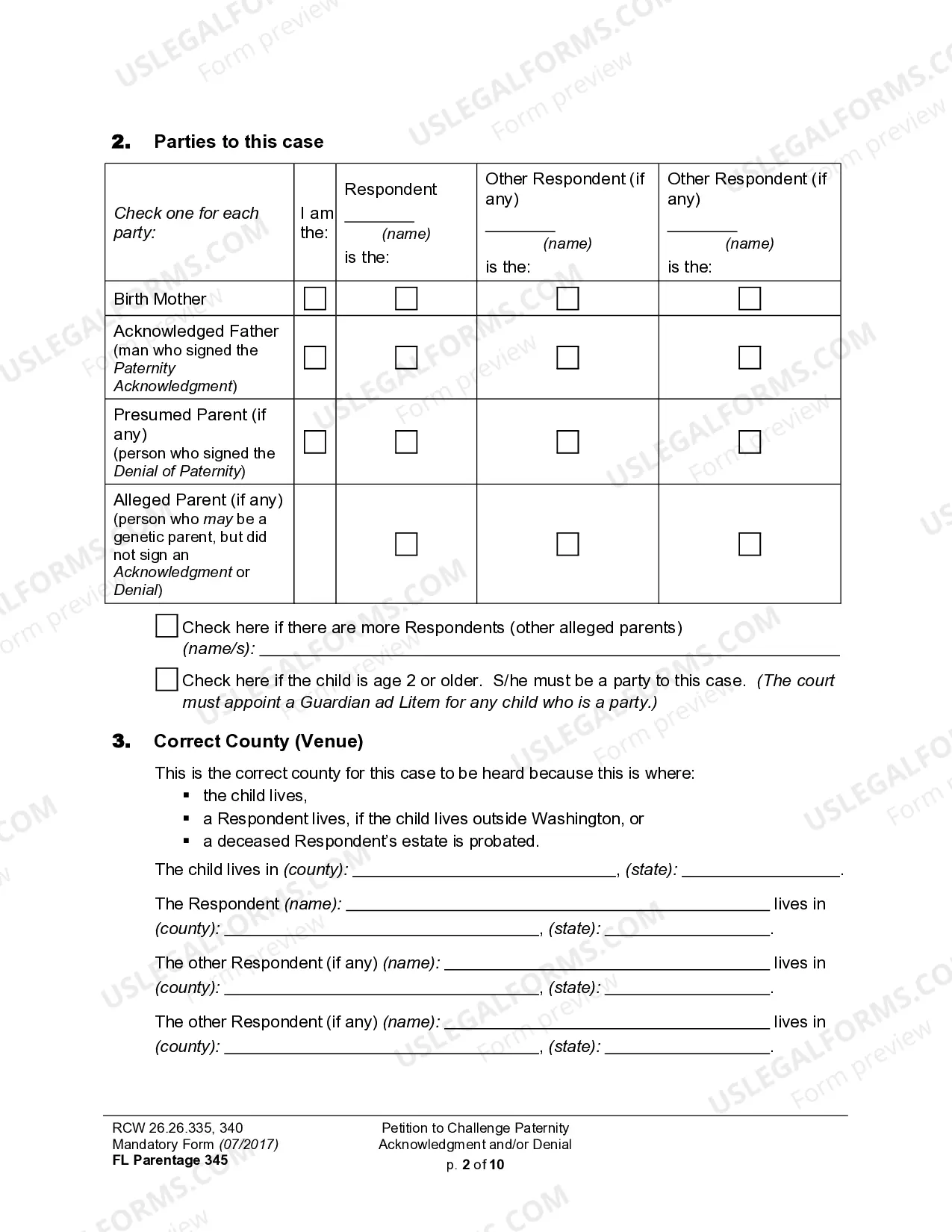 Preview WPF PS 13.0100 - Petition for Challenge to Acknowledgment of Paternity