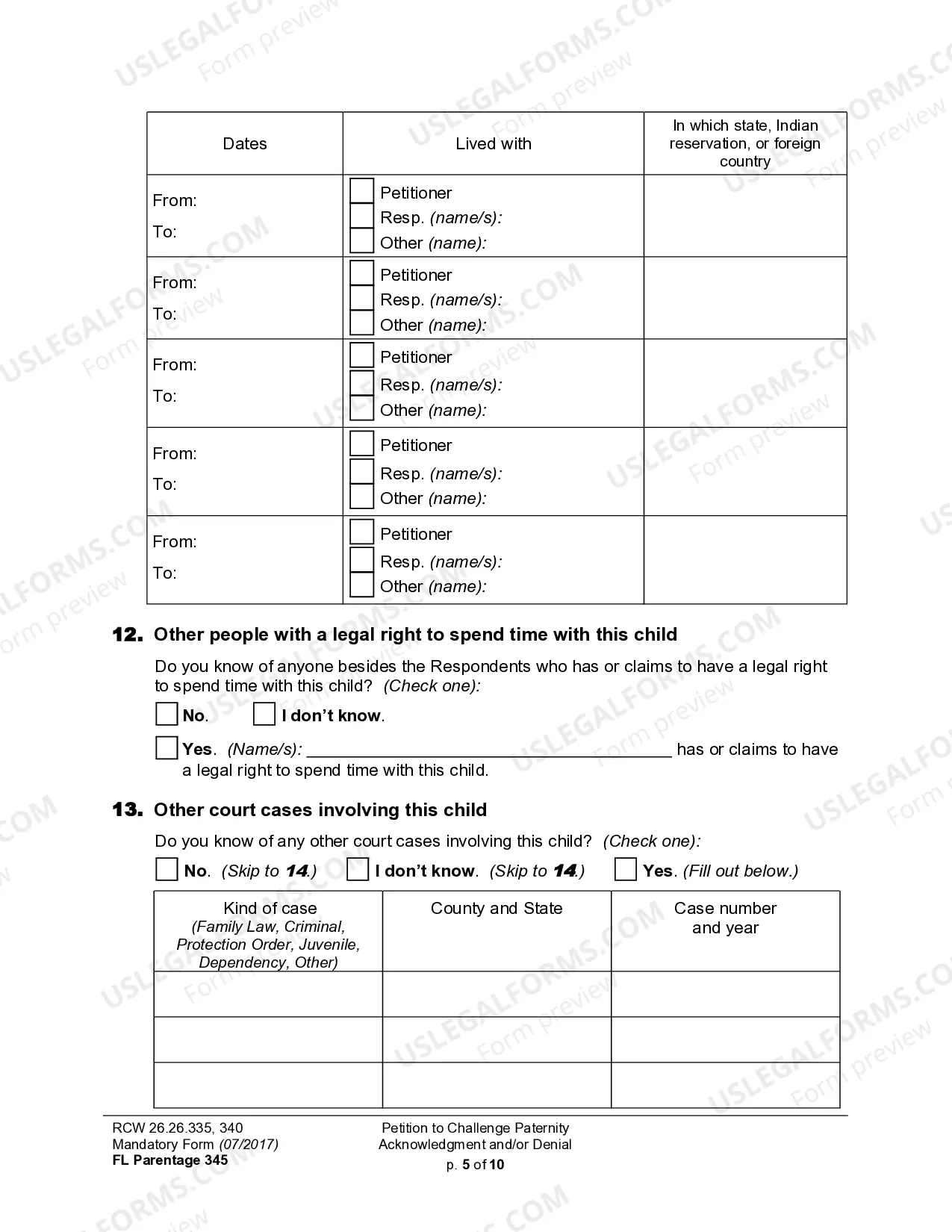 Preview WPF PS 13.0100 - Petition for Challenge to Acknowledgment of Paternity