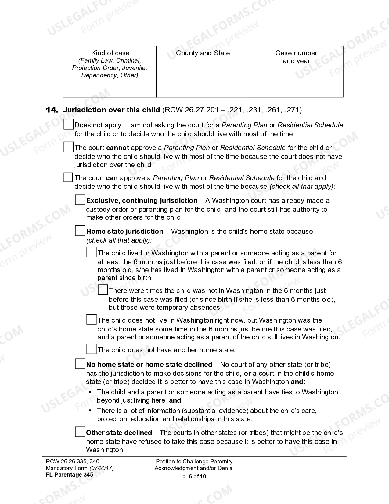 Preview WPF PS 13.0100 - Petition for Challenge to Acknowledgment of Paternity