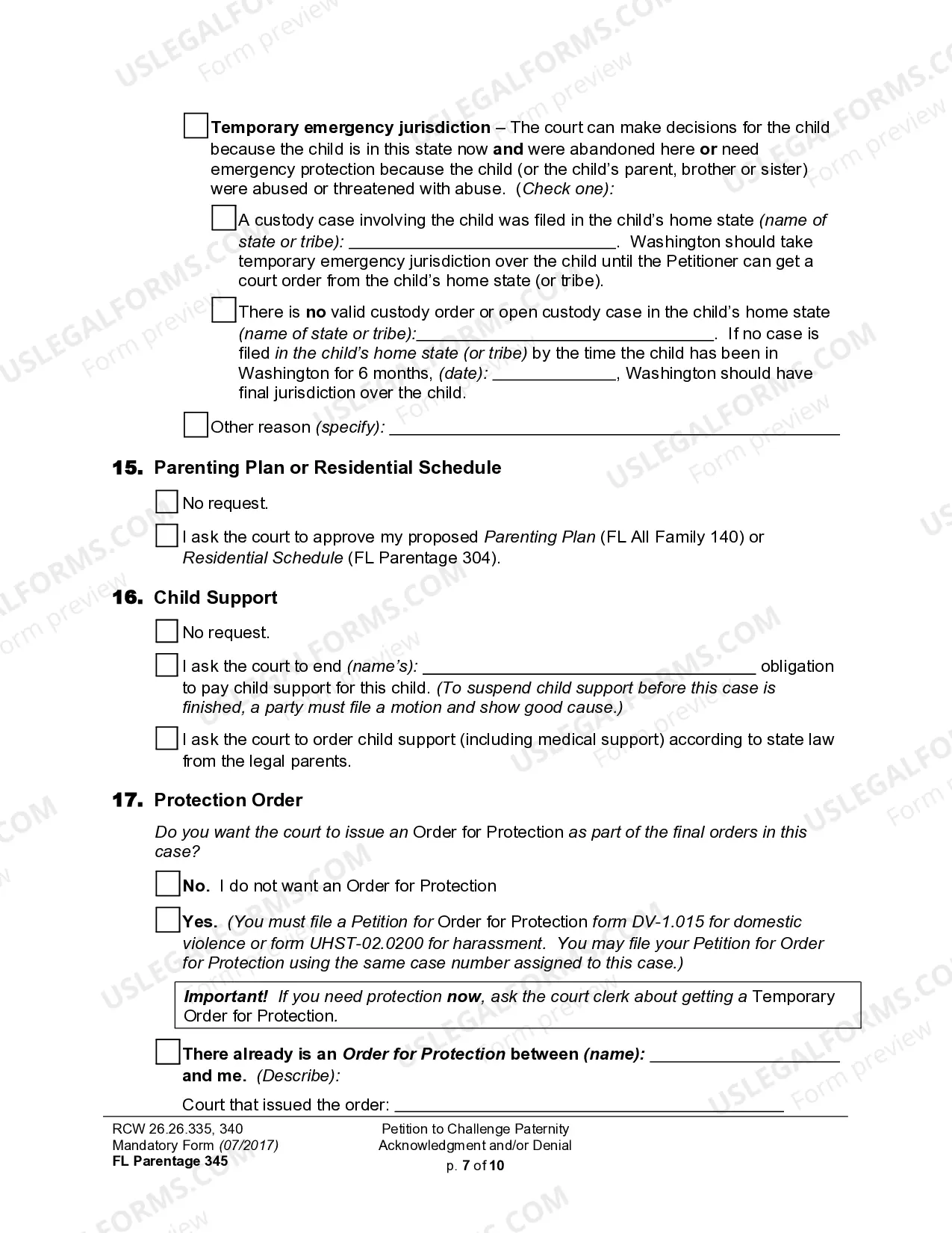 Preview WPF PS 13.0100 - Petition for Challenge to Acknowledgment of Paternity