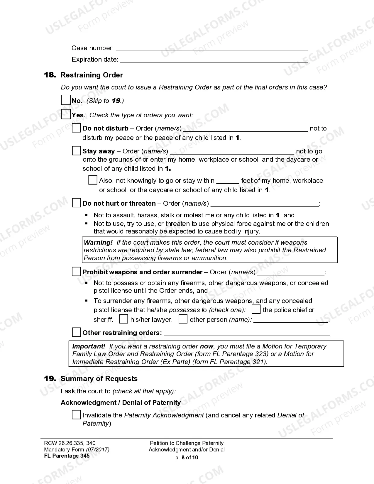 Preview WPF PS 13.0100 - Petition for Challenge to Acknowledgment of Paternity