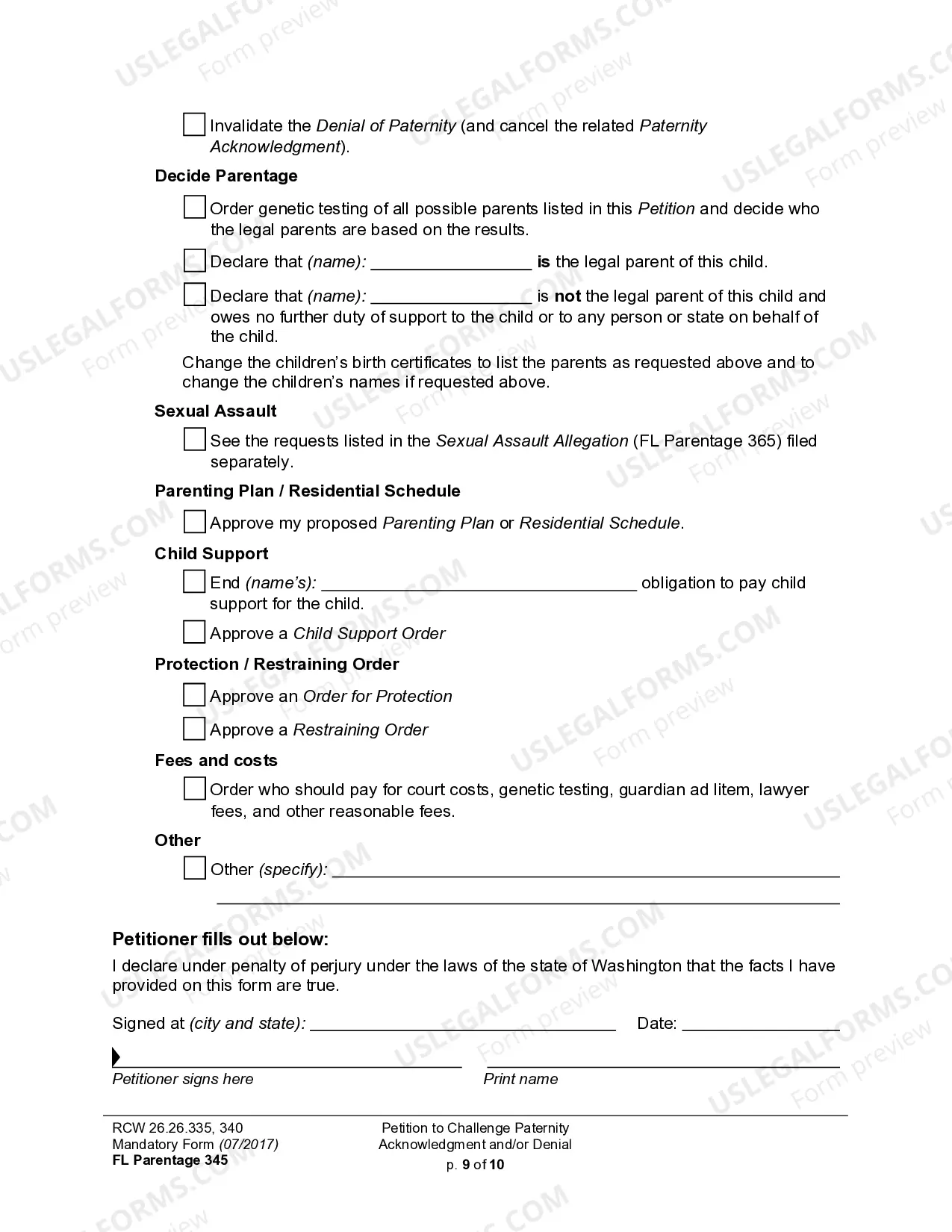 Preview WPF PS 13.0100 - Petition for Challenge to Acknowledgment of Paternity
