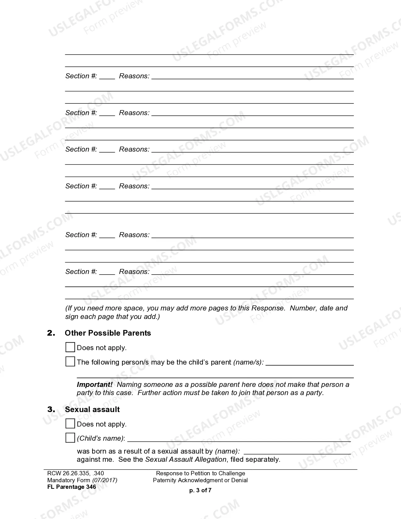 Preview WPF PS 13.0300 - Response to Petition for Challenge to Acknowledgment of Paternity