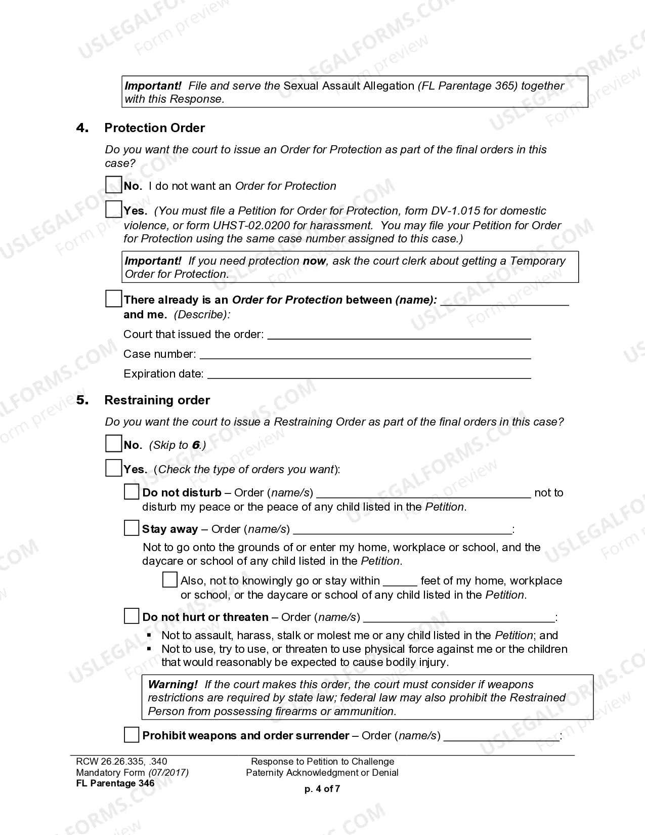 Preview WPF PS 13.0300 - Response to Petition for Challenge to Acknowledgment of Paternity