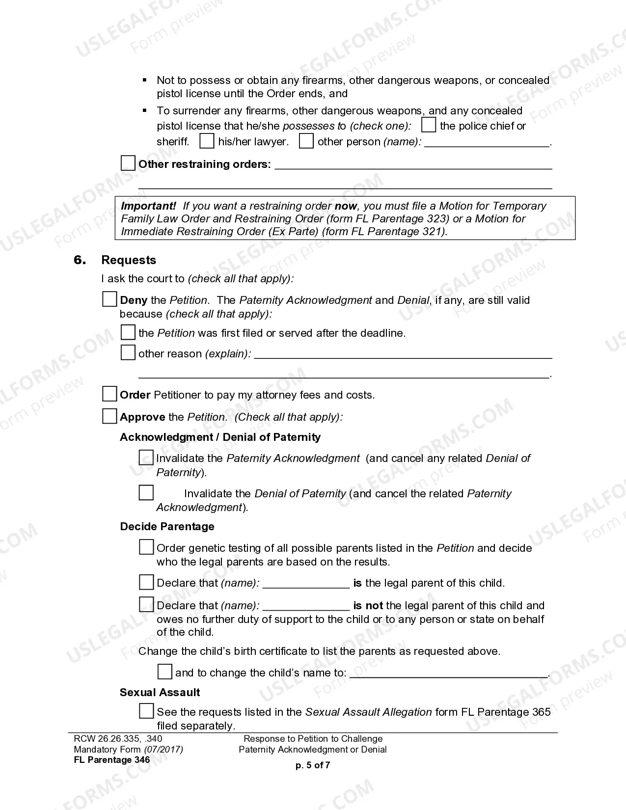 Preview WPF PS 13.0300 - Response to Petition for Challenge to Acknowledgment of Paternity