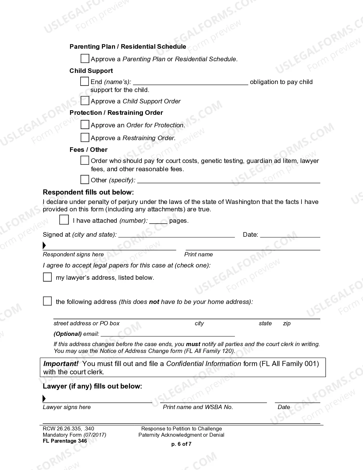 Preview WPF PS 13.0300 - Response to Petition for Challenge to Acknowledgment of Paternity