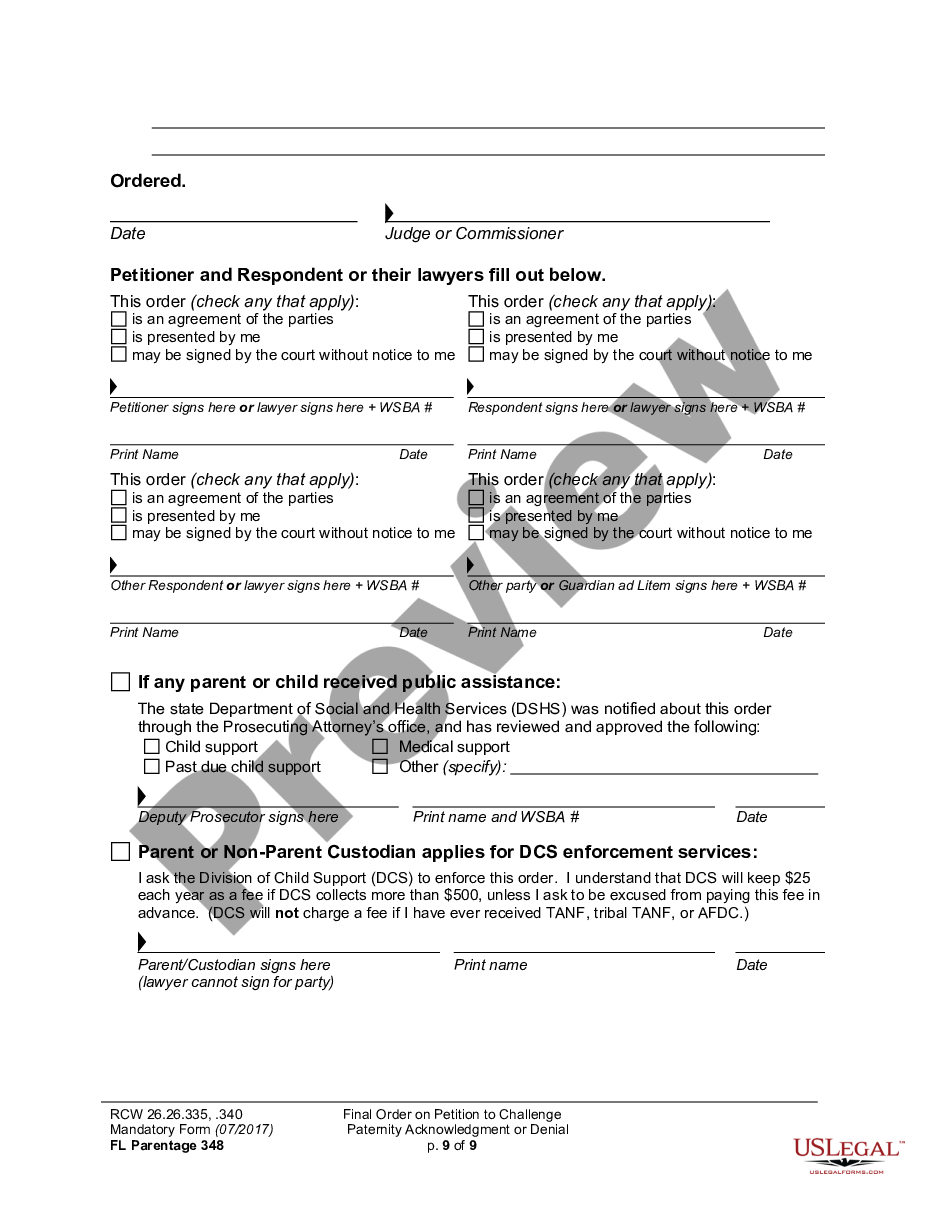 Seattle Washington WPF PS 13 0500 Judgment and Order on Challenge to