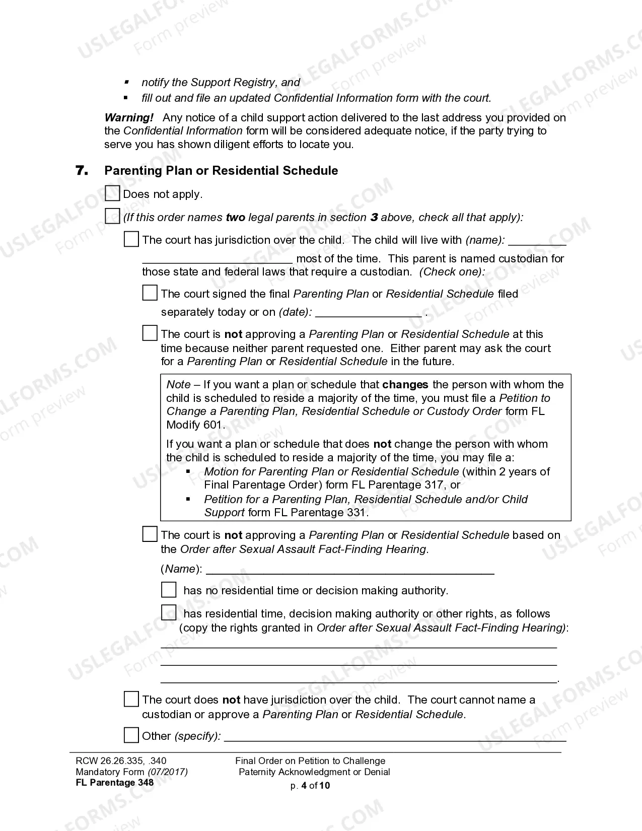 Preview WPF PS 13.0500 - Judgment and Order on Challenge to Acknowledgment of Paternity and Granting Other Relief