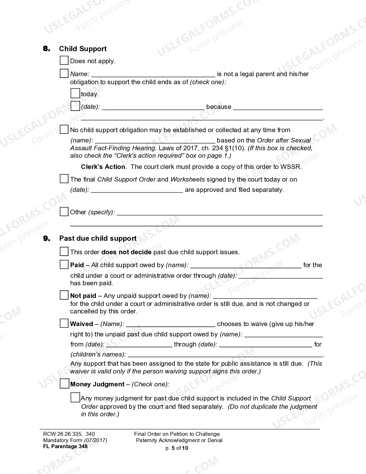 Preview WPF PS 13.0500 - Judgment and Order on Challenge to Acknowledgment of Paternity and Granting Other Relief