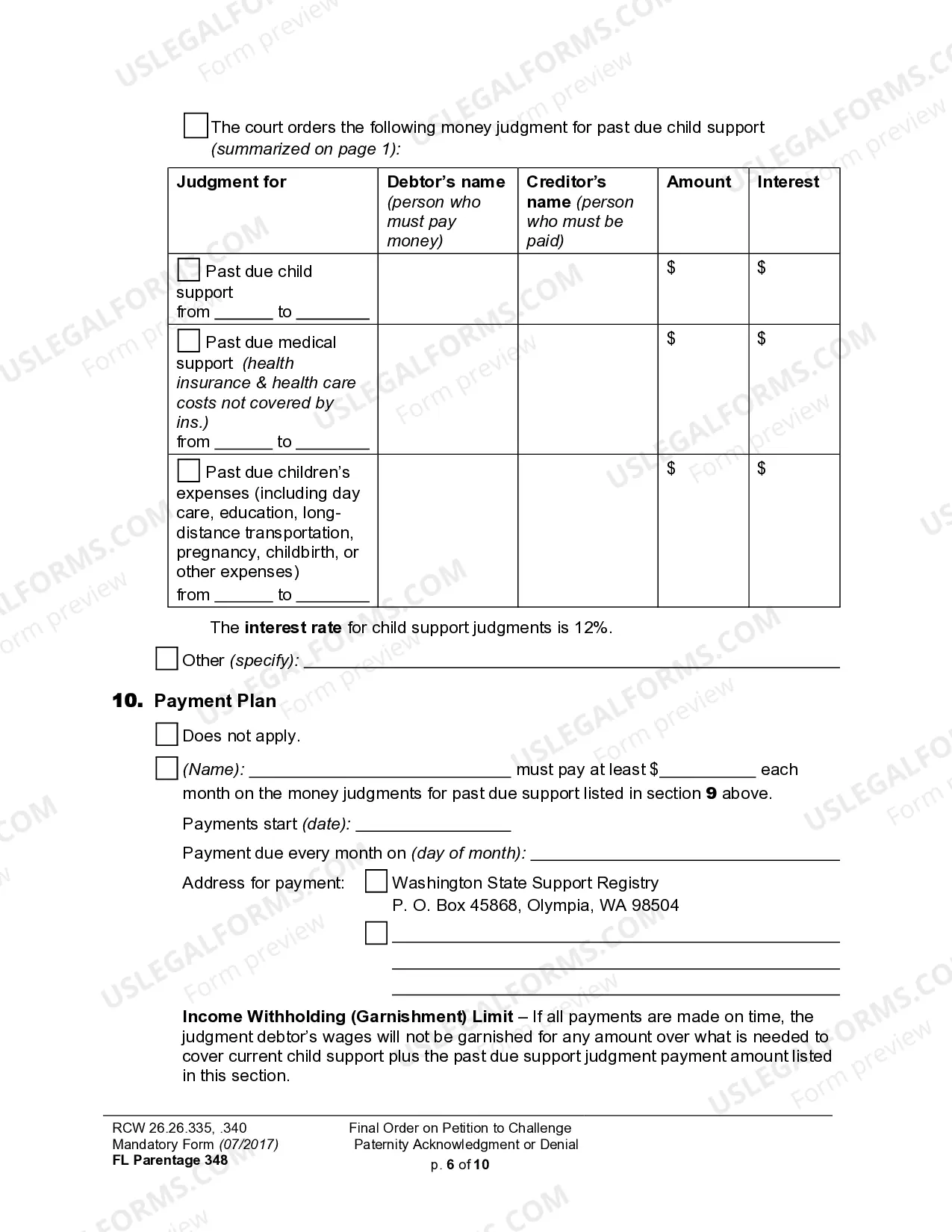 Preview WPF PS 13.0500 - Judgment and Order on Challenge to Acknowledgment of Paternity and Granting Other Relief