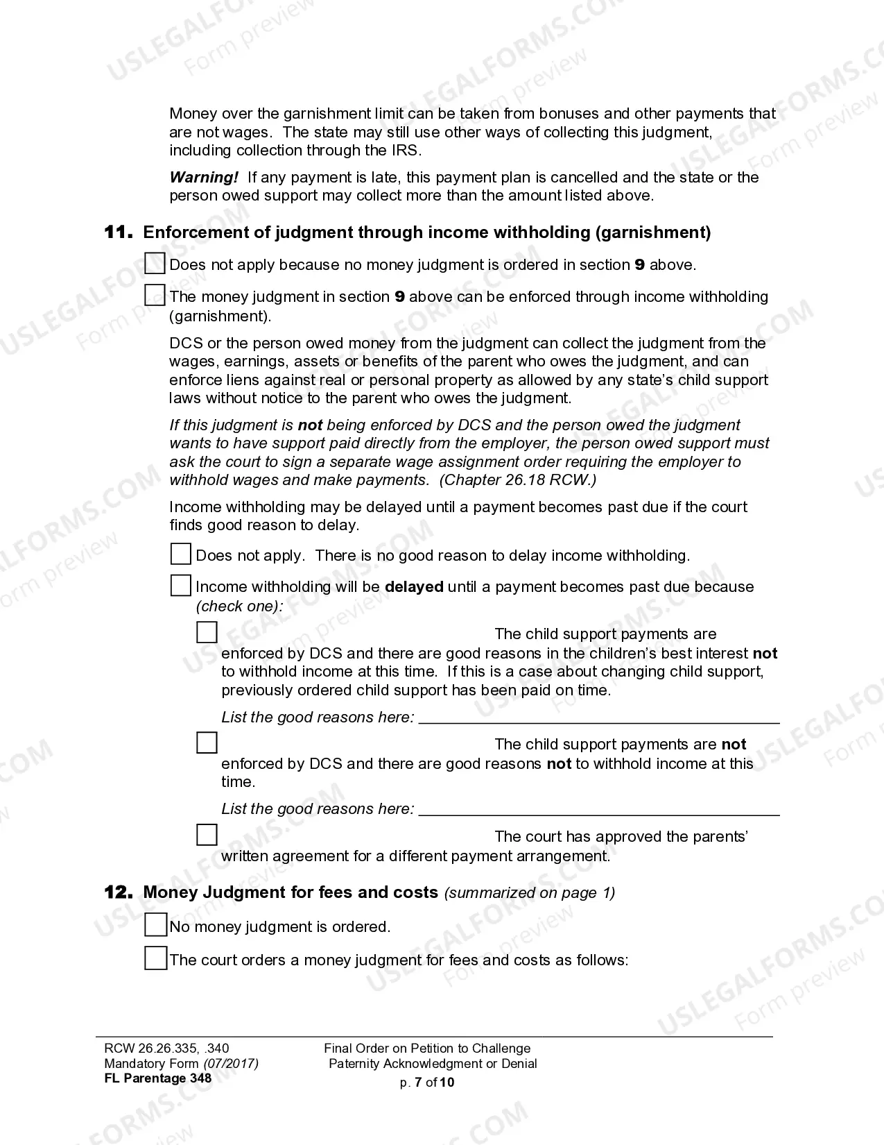 Preview WPF PS 13.0500 - Judgment and Order on Challenge to Acknowledgment of Paternity and Granting Other Relief