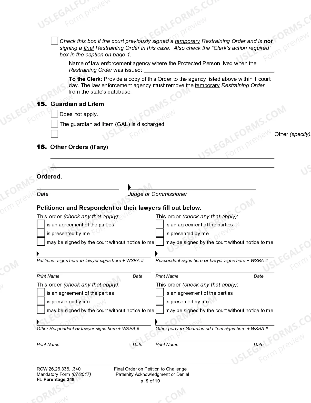 Preview WPF PS 13.0500 - Judgment and Order on Challenge to Acknowledgment of Paternity and Granting Other Relief