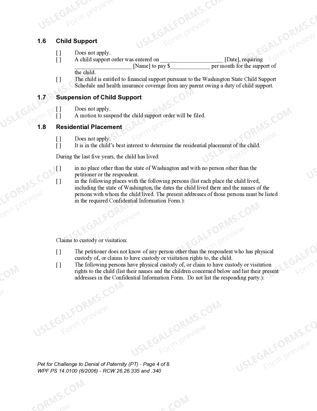 Preview WPF PS 14.0100 - Petition for Challenge to Denial of Paternity