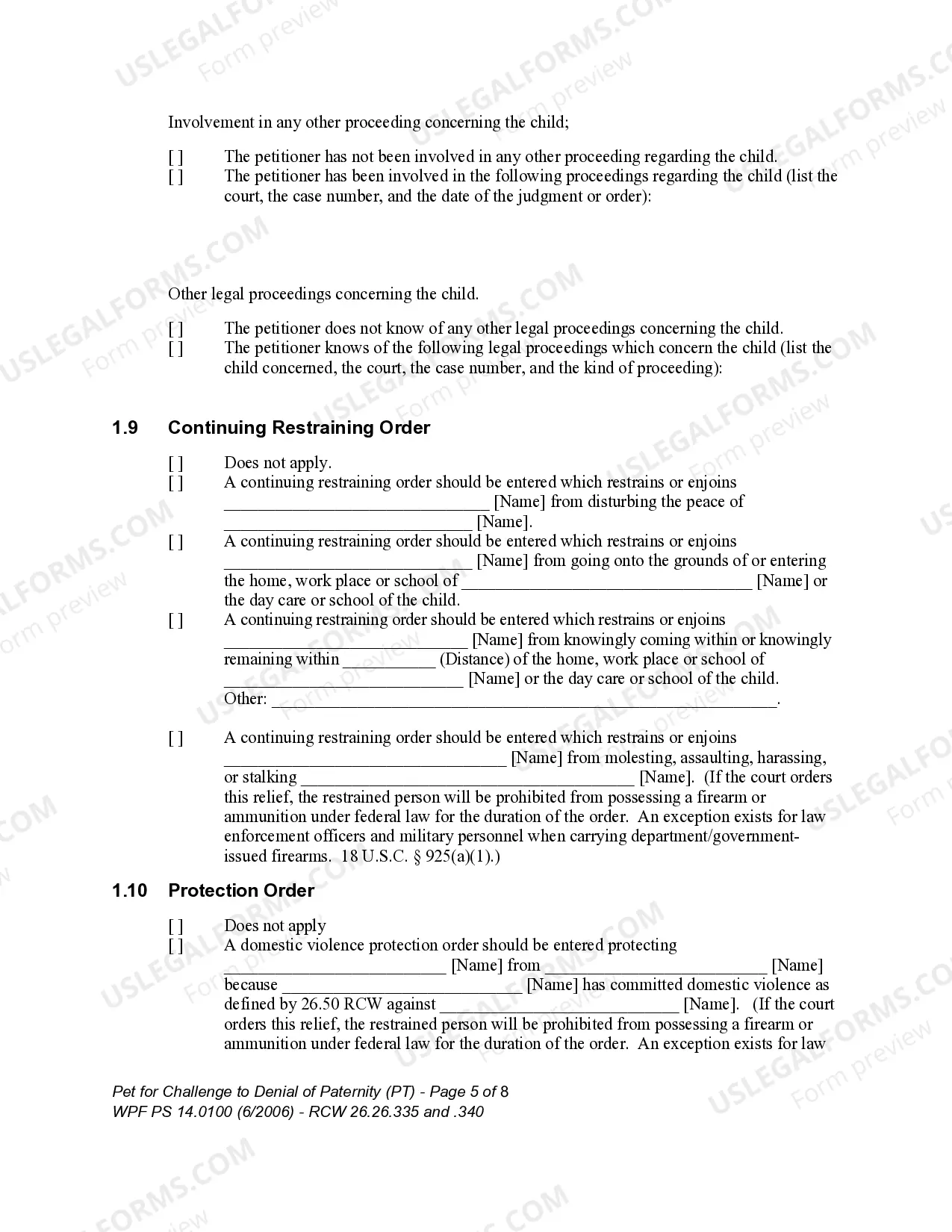 Preview WPF PS 14.0100 - Petition for Challenge to Denial of Paternity