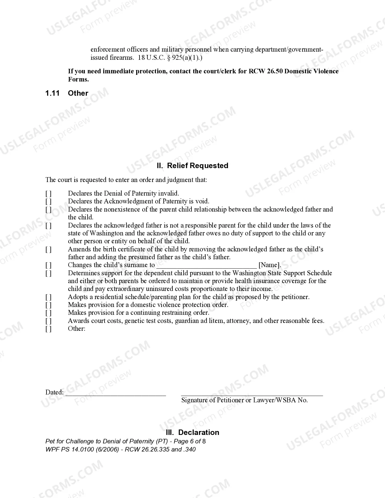 Preview WPF PS 14.0100 - Petition for Challenge to Denial of Paternity