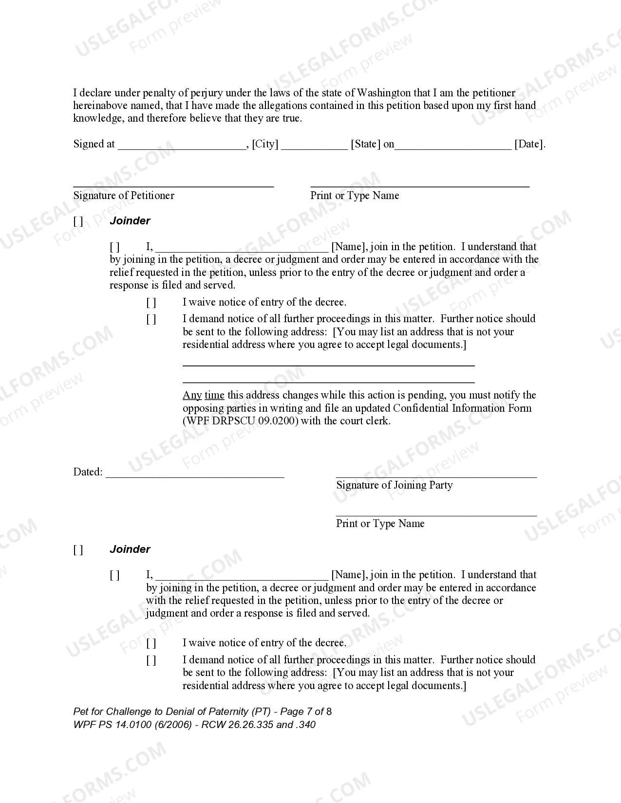 Preview WPF PS 14.0100 - Petition for Challenge to Denial of Paternity