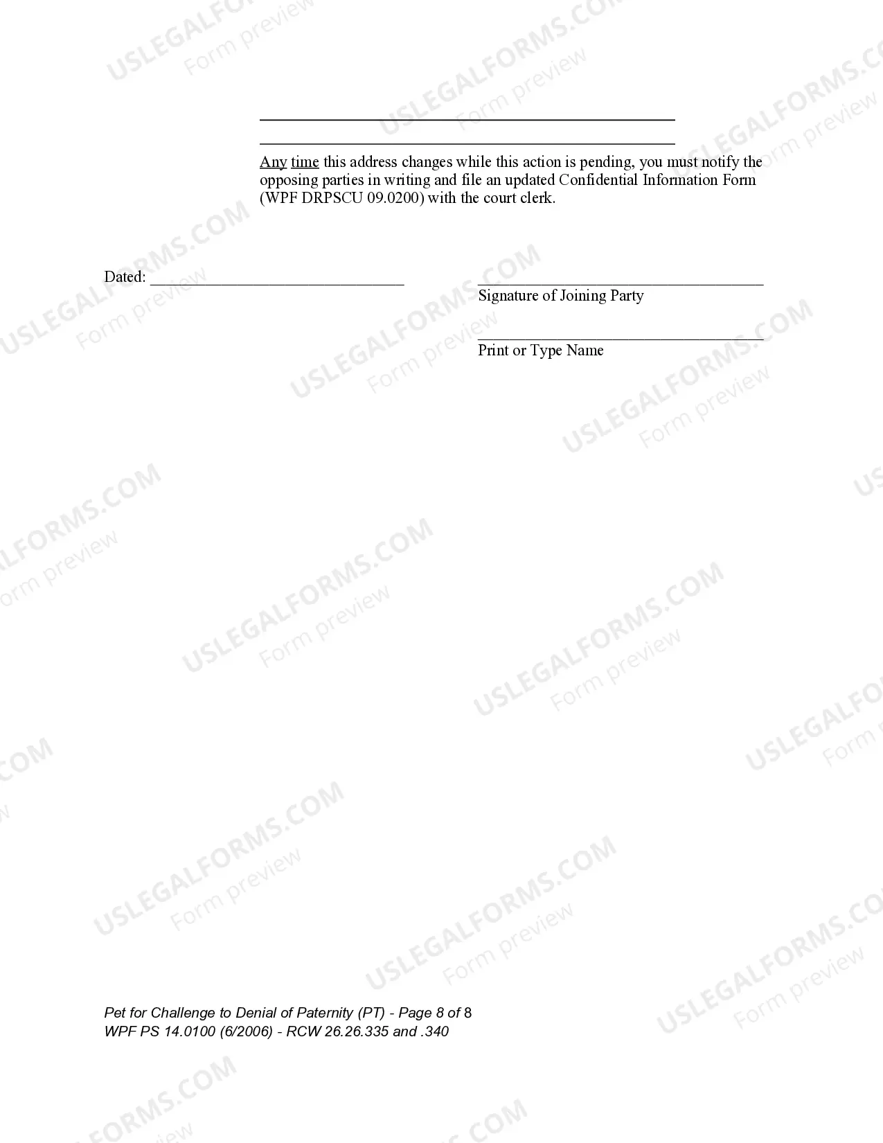 Preview WPF PS 14.0100 - Petition for Challenge to Denial of Paternity