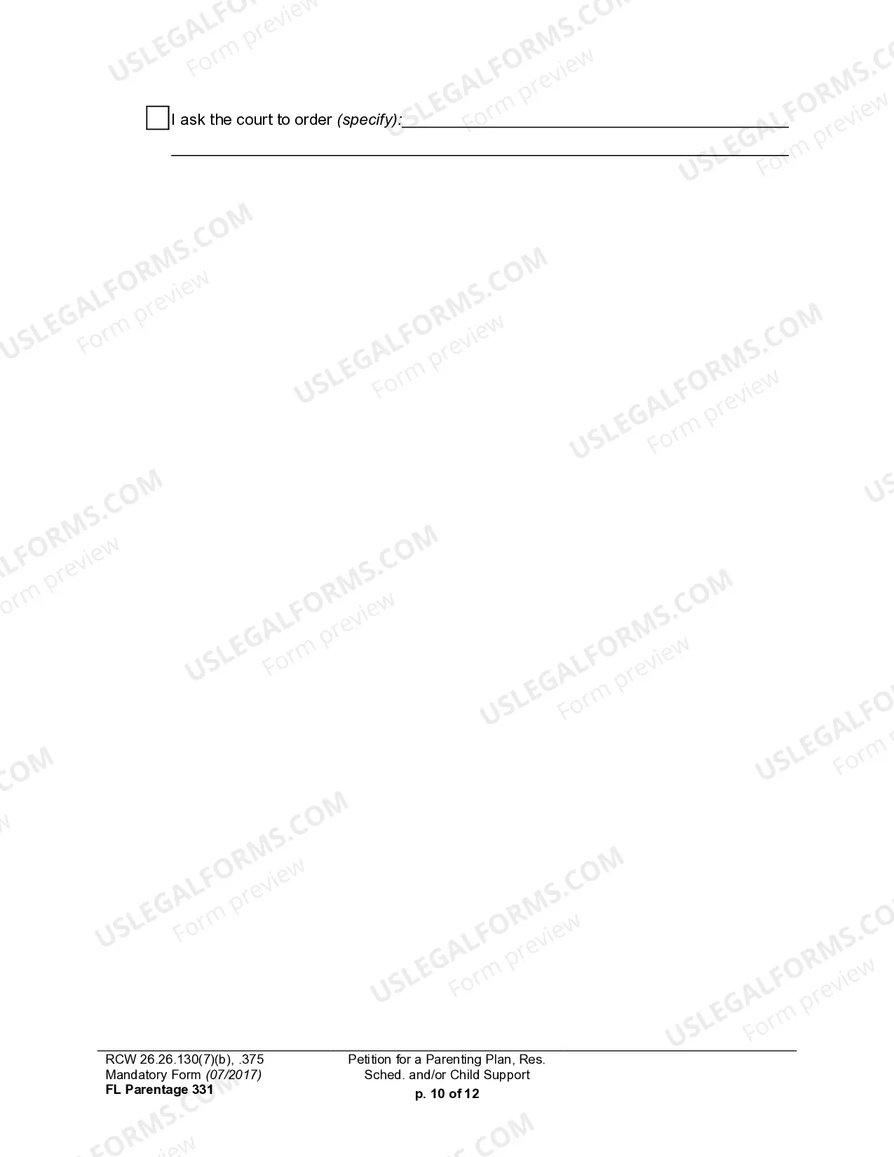 Preview WPF PS 15.0100 - Petition for Residential Schedule Parenting Plan Child Support