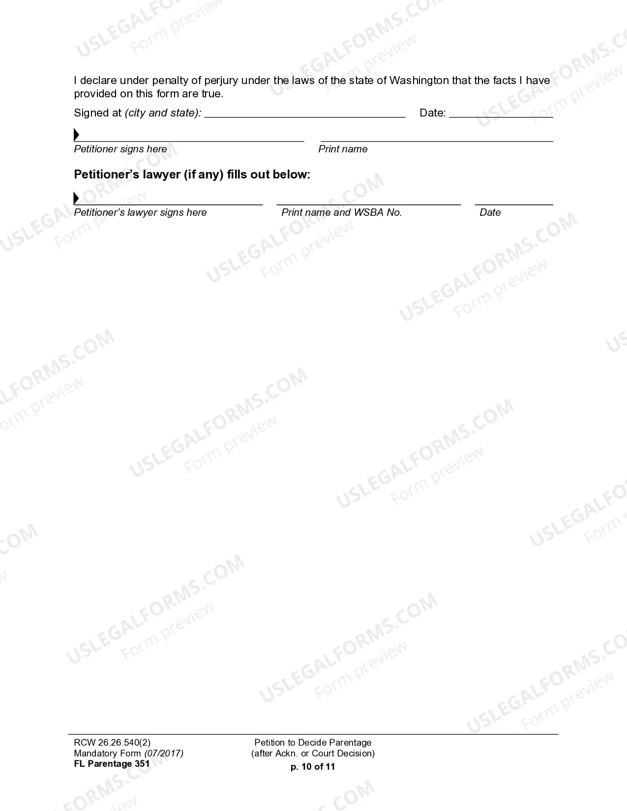 Preview WPF PS 16.0100 - Petition for Establishment of Parentage Pursuant to RCW 26.26