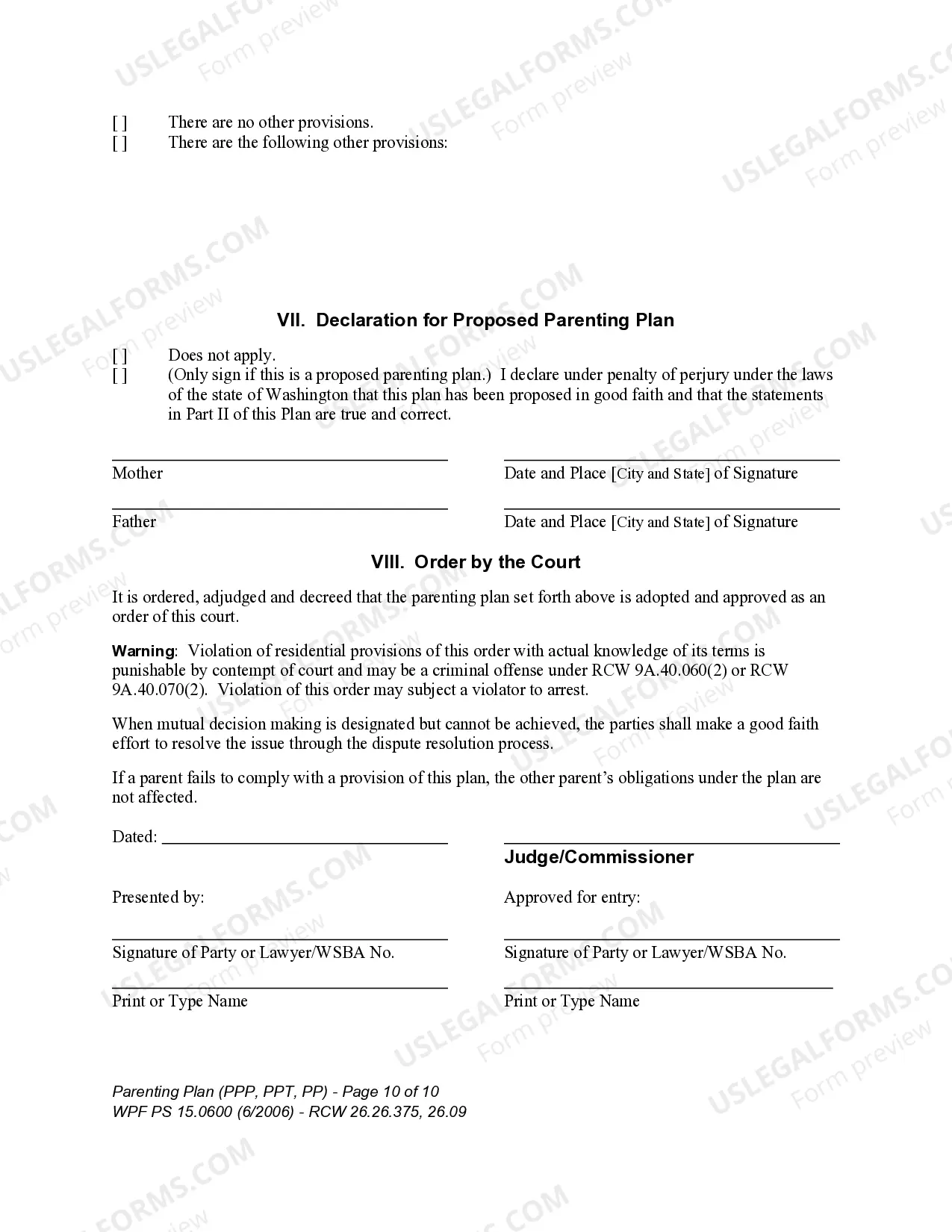 Preview WPF PS 15.0600 - Parenting Plan