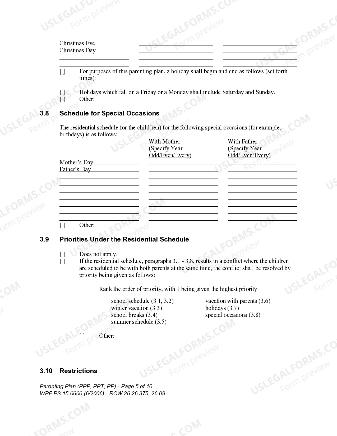 Preview WPF PS 15.0600 - Parenting Plan