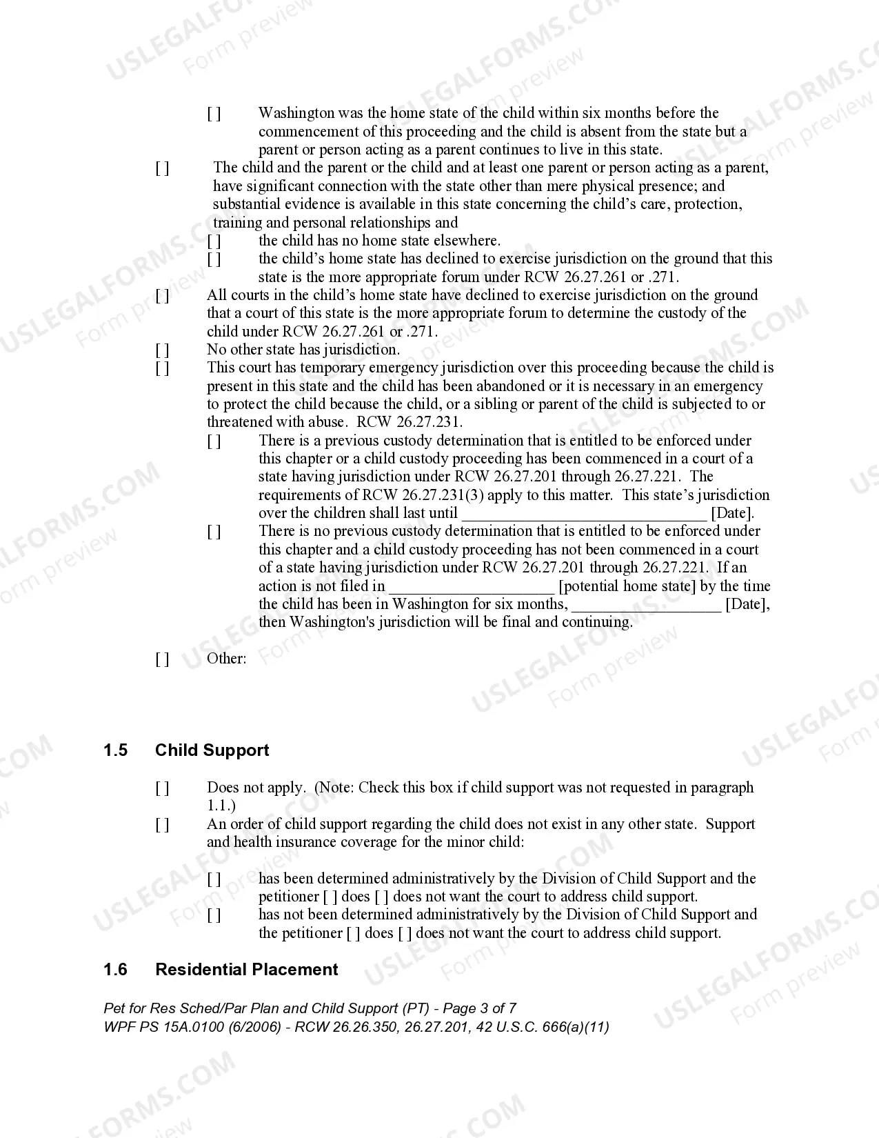 Preview WPF PS 15A.0100 - Petition for Residential Schedule - Parenting Plan - Child Support