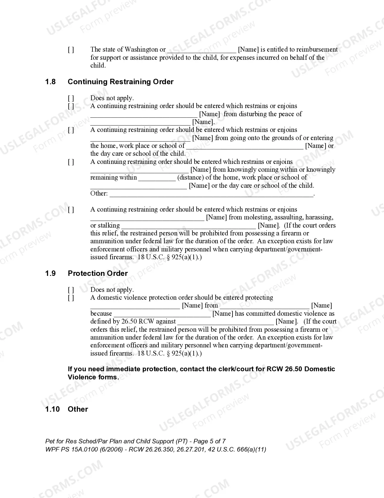 Preview WPF PS 15A.0100 - Petition for Residential Schedule - Parenting Plan - Child Support