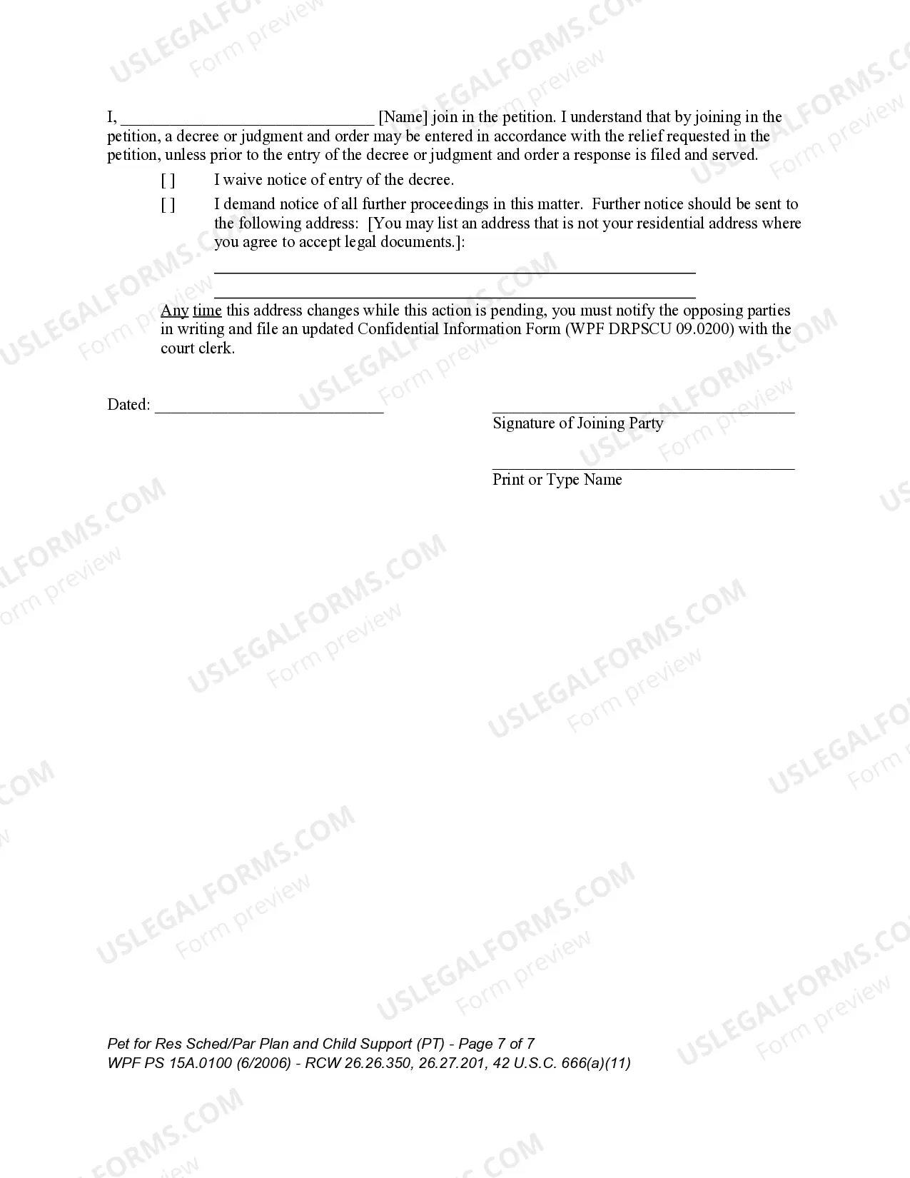 Preview WPF PS 15A.0100 - Petition for Residential Schedule - Parenting Plan - Child Support