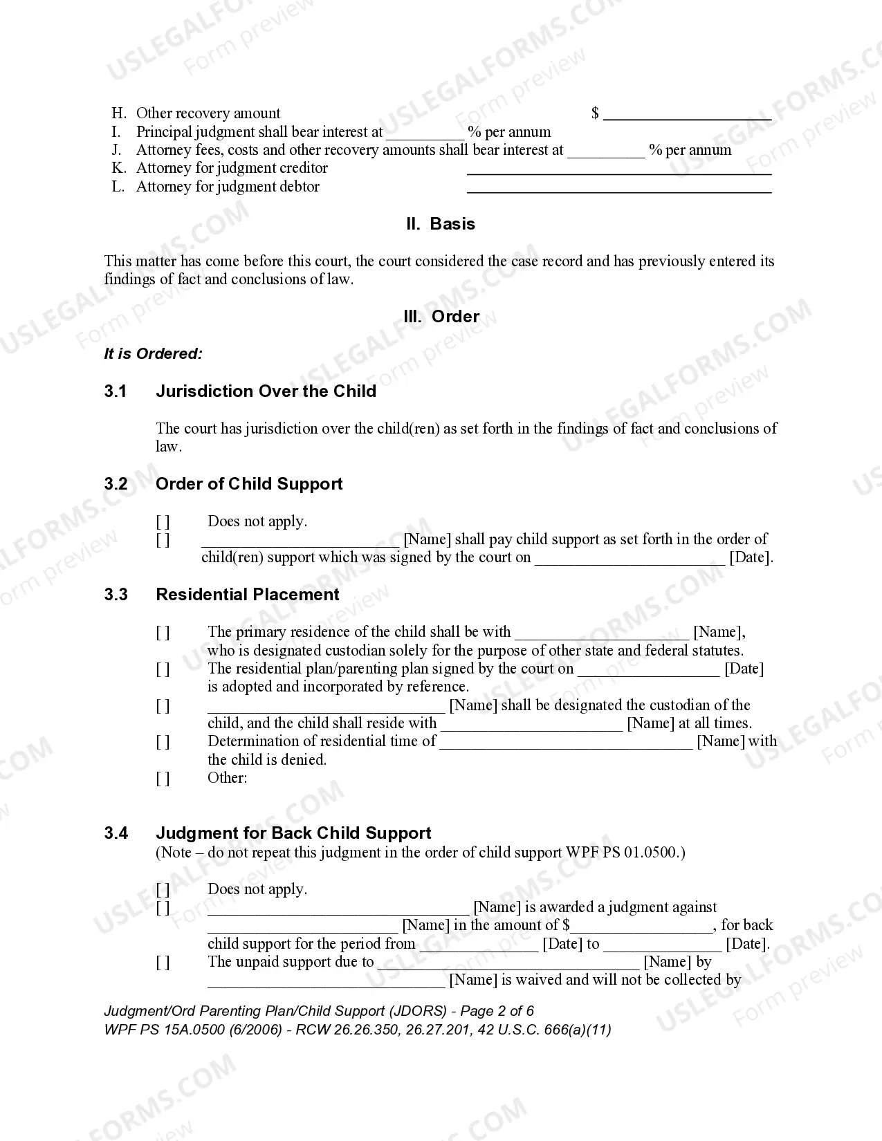 Preview WPF PS 15A.0500 - Judgment and Order Establishing Residential Schedule - Parenting