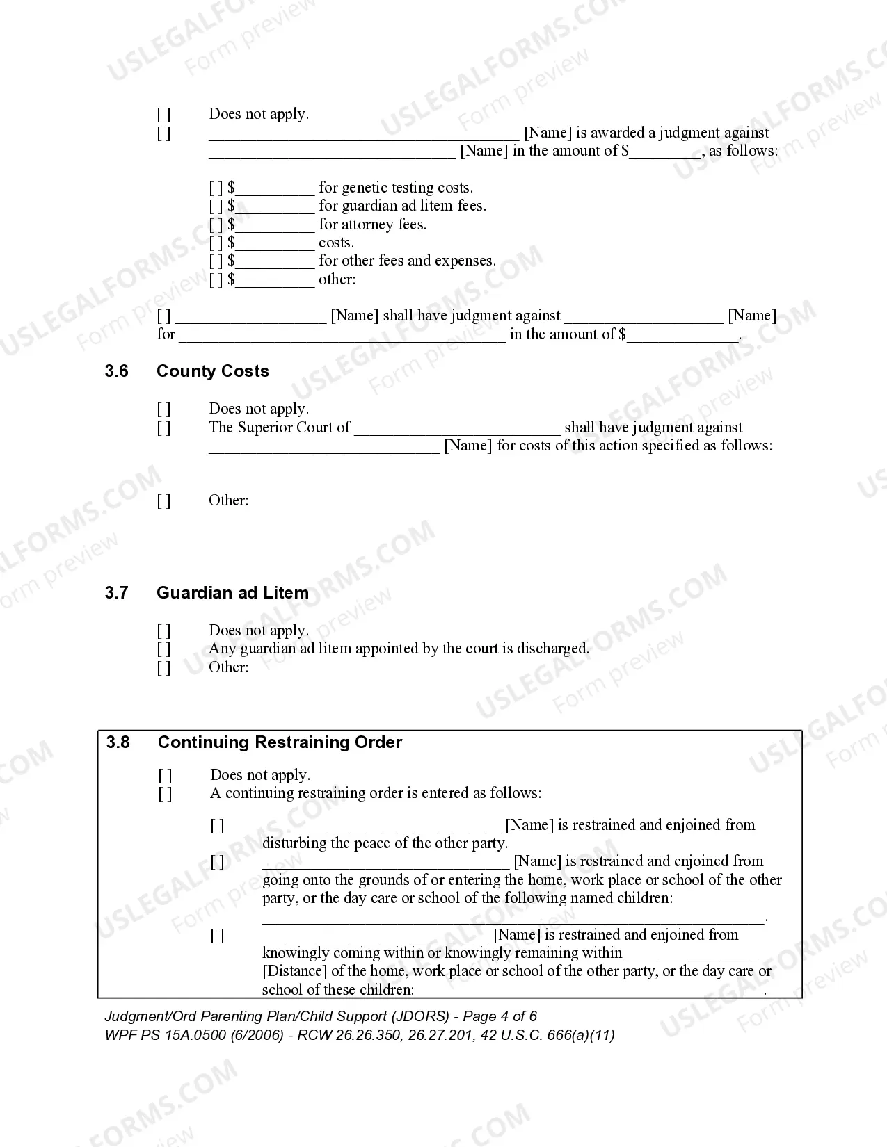 Preview WPF PS 15A.0500 - Judgment and Order Establishing Residential Schedule - Parenting