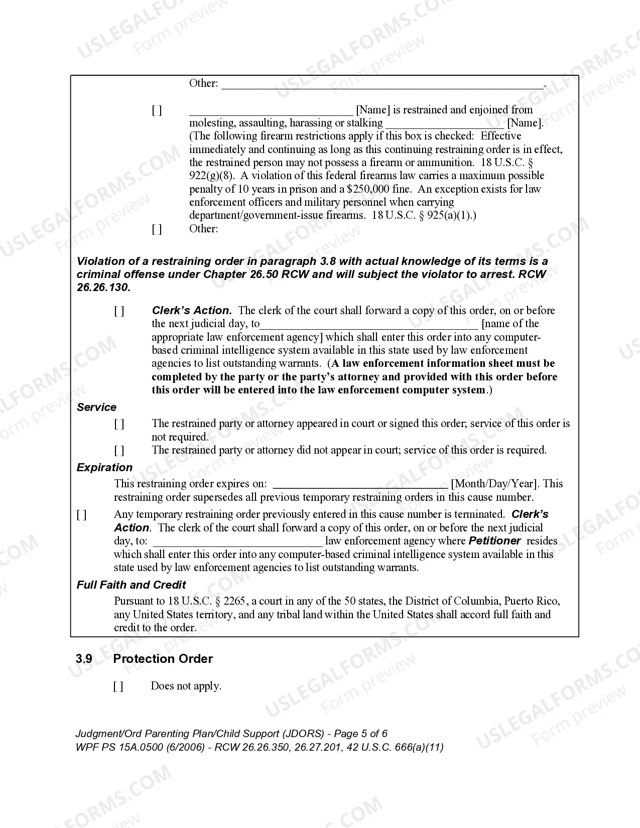 Preview WPF PS 15A.0500 - Judgment and Order Establishing Residential Schedule - Parenting