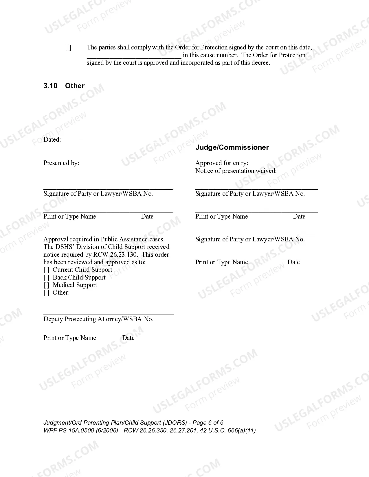 Preview WPF PS 15A.0500 - Judgment and Order Establishing Residential Schedule - Parenting