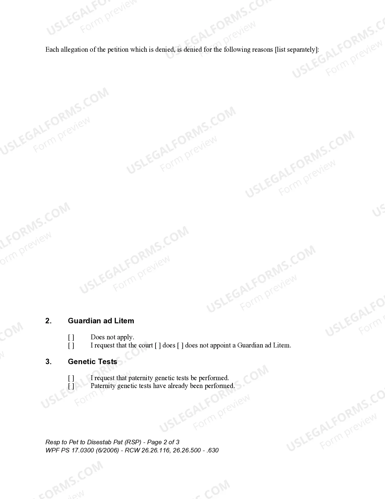 Preview WPF PS 17.0300 - Response to Petition to Disestablish Paternity Based on Presumption