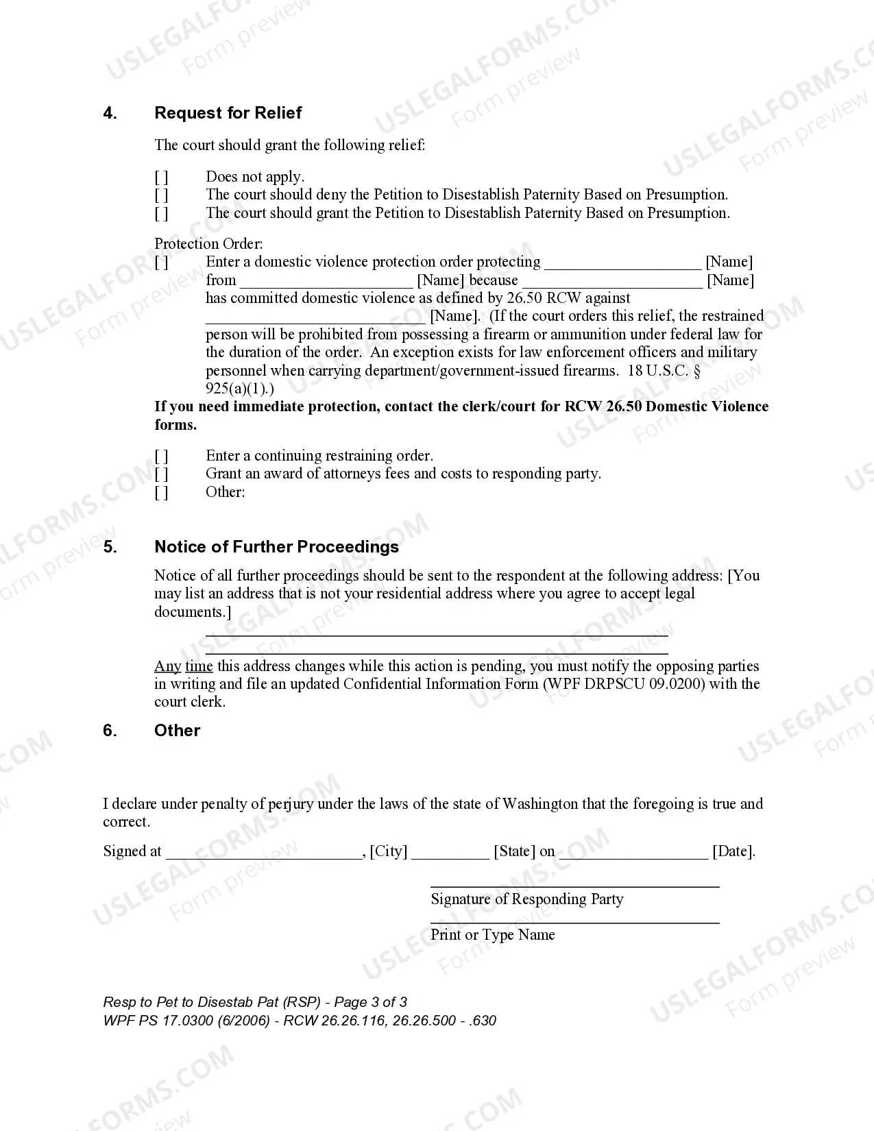 Preview WPF PS 17.0300 - Response to Petition to Disestablish Paternity Based on Presumption