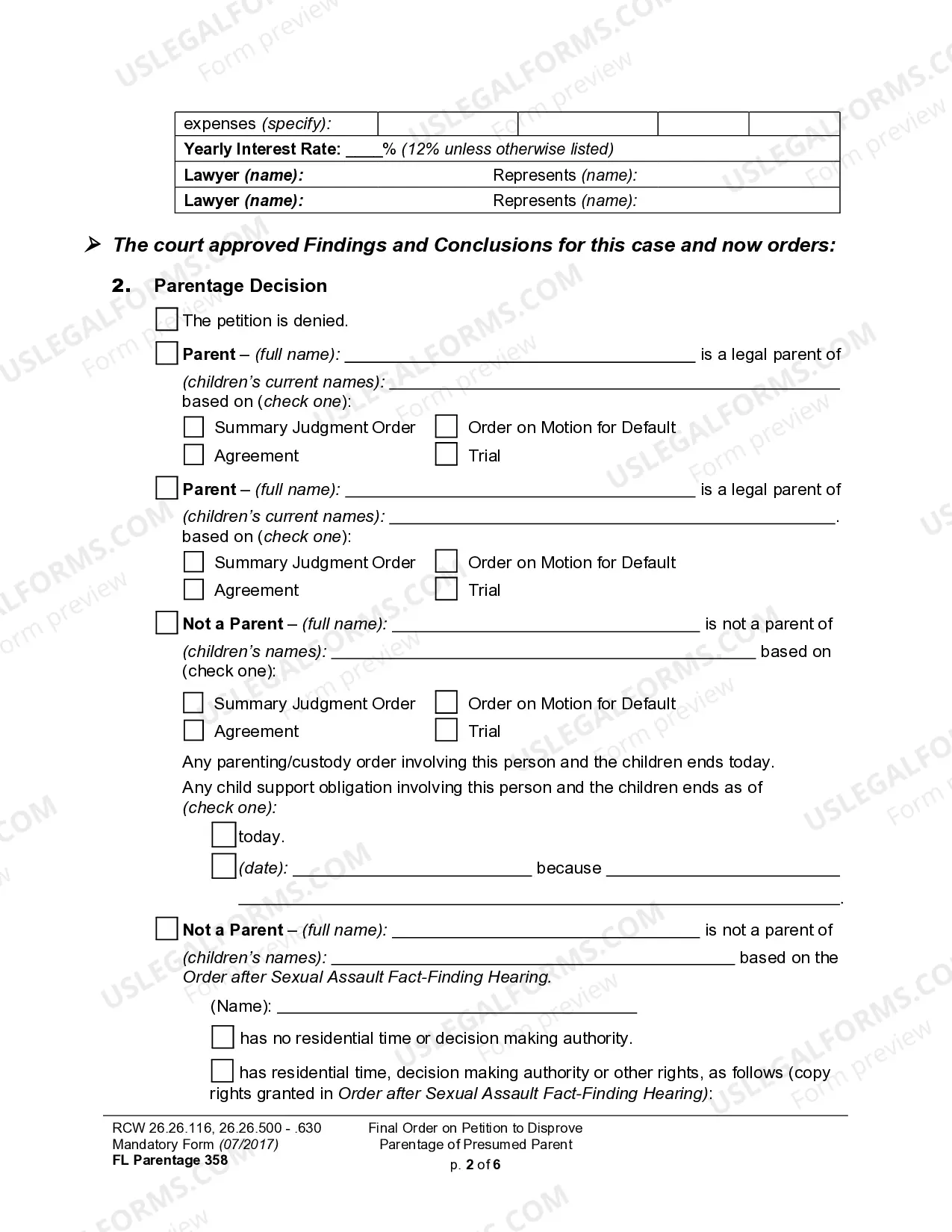 Preview WPF PS 17.0500 - Judgment and Order on Petition to Disestablish Paternity Based on