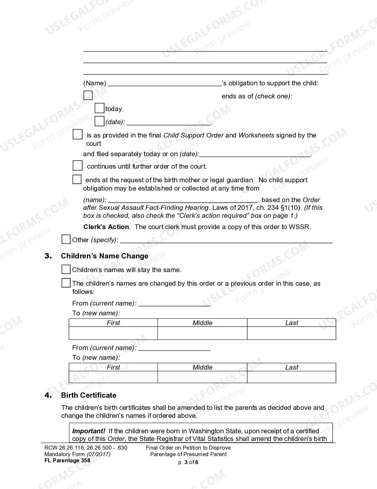 Preview WPF PS 17.0500 - Judgment and Order on Petition to Disestablish Paternity Based on