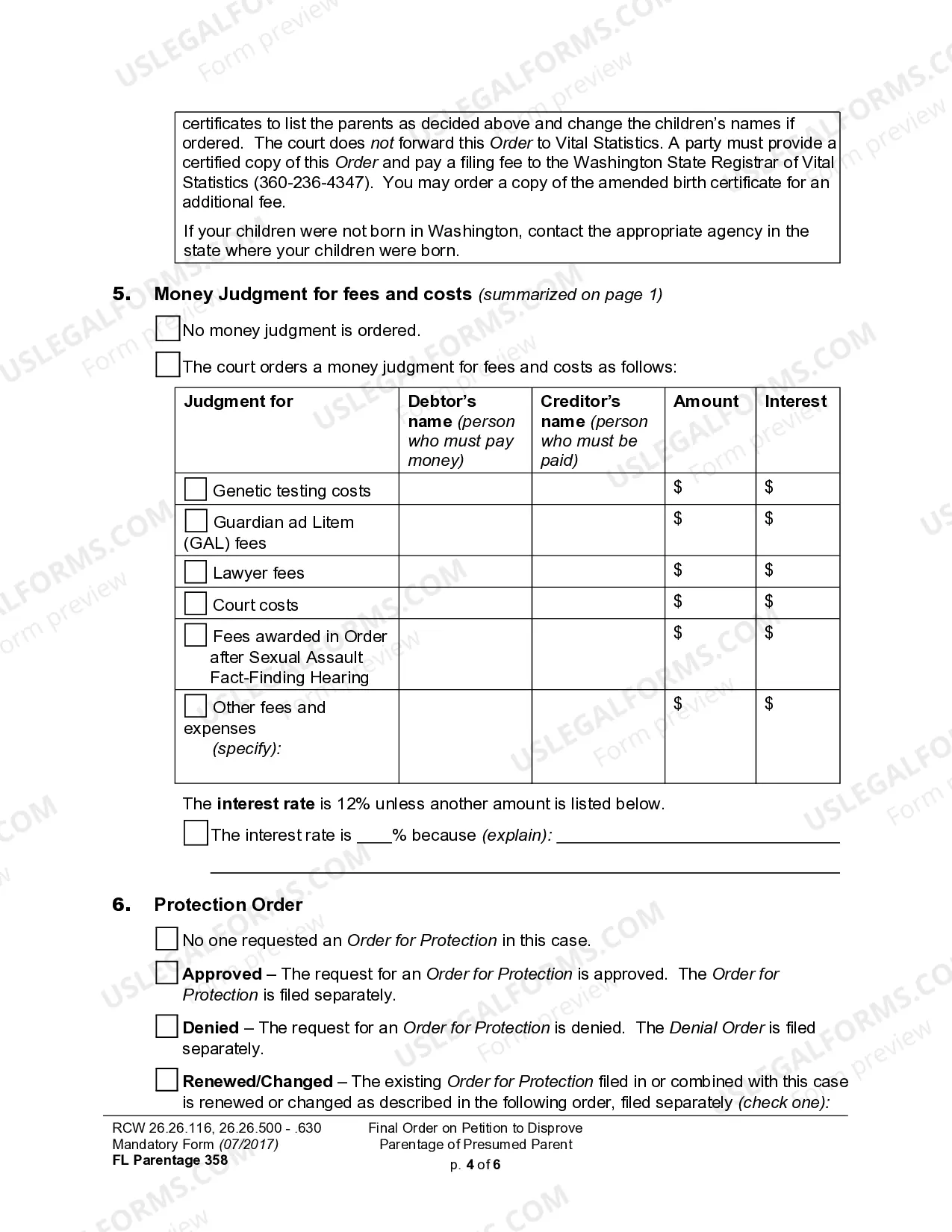 Preview WPF PS 17.0500 - Judgment and Order on Petition to Disestablish Paternity Based on