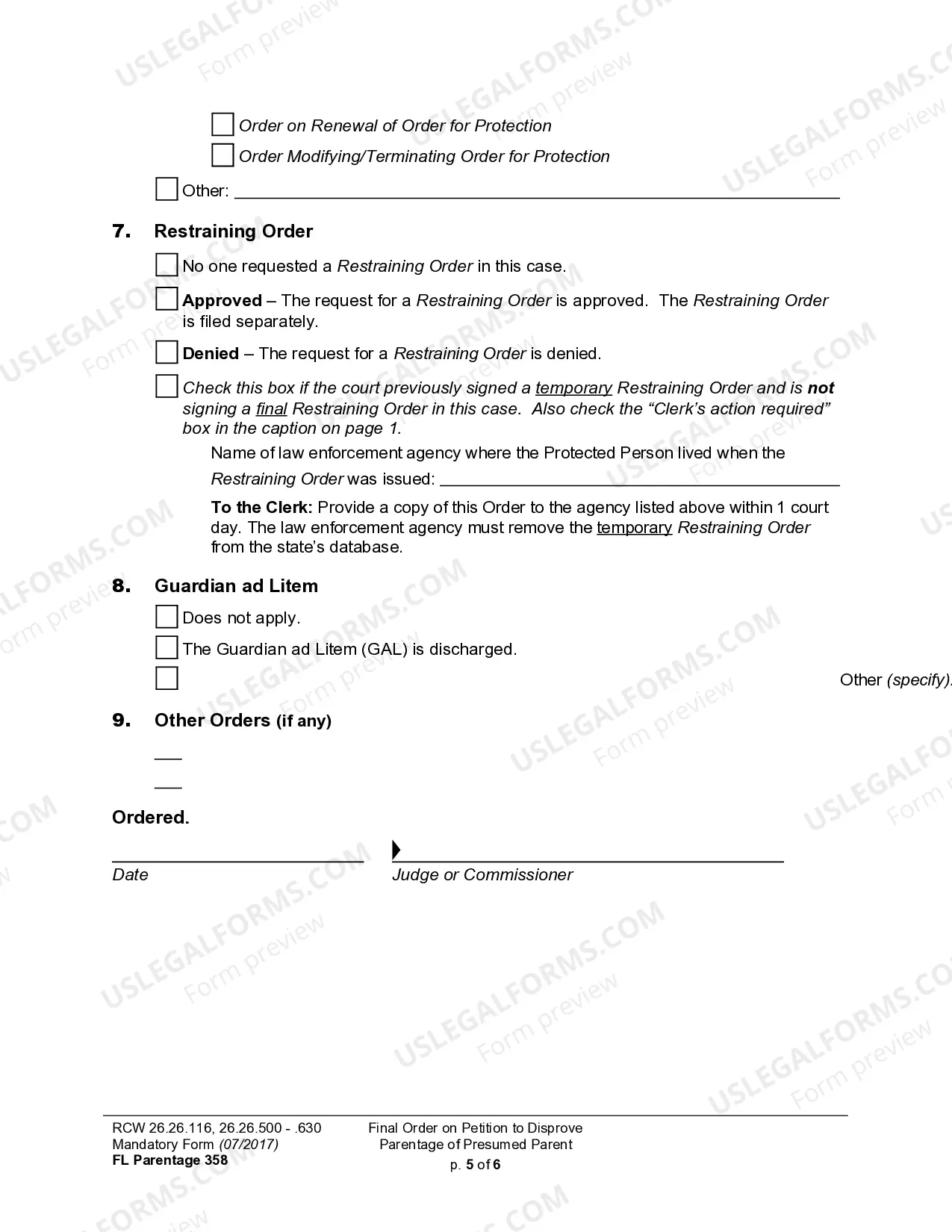Preview WPF PS 17.0500 - Judgment and Order on Petition to Disestablish Paternity Based on