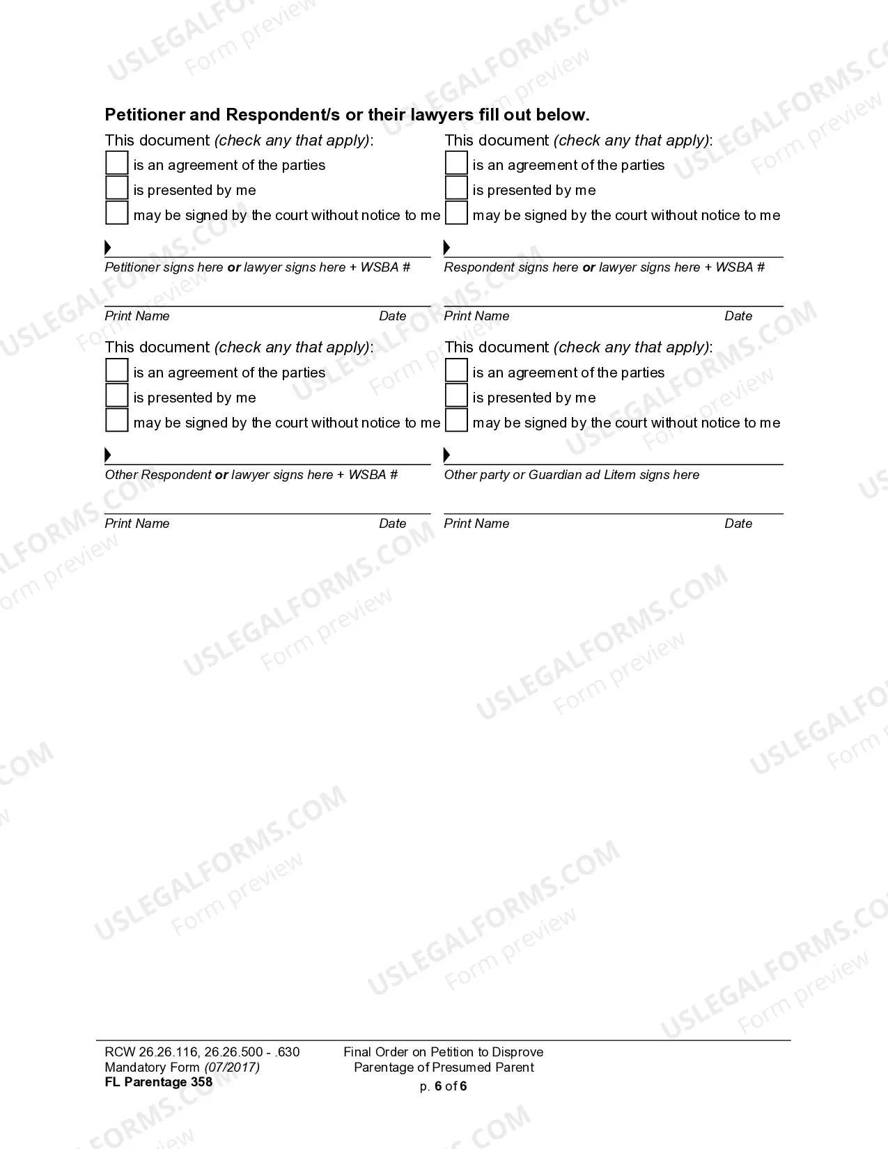 Preview WPF PS 17.0500 - Judgment and Order on Petition to Disestablish Paternity Based on
