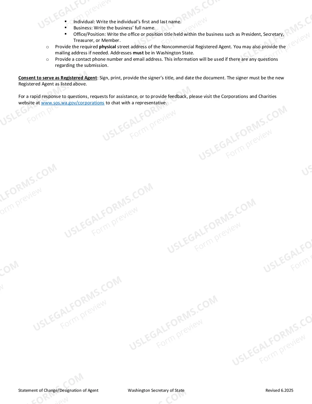 Preview Washington Change of Registered Agent